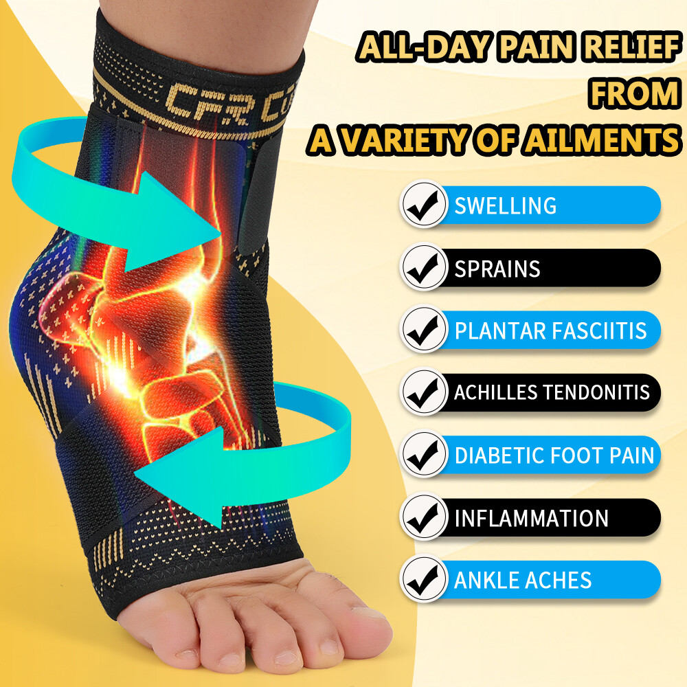Copper Ankle Support Brace Stabilizer Compression Sleeve Socks Foot Pain Relief