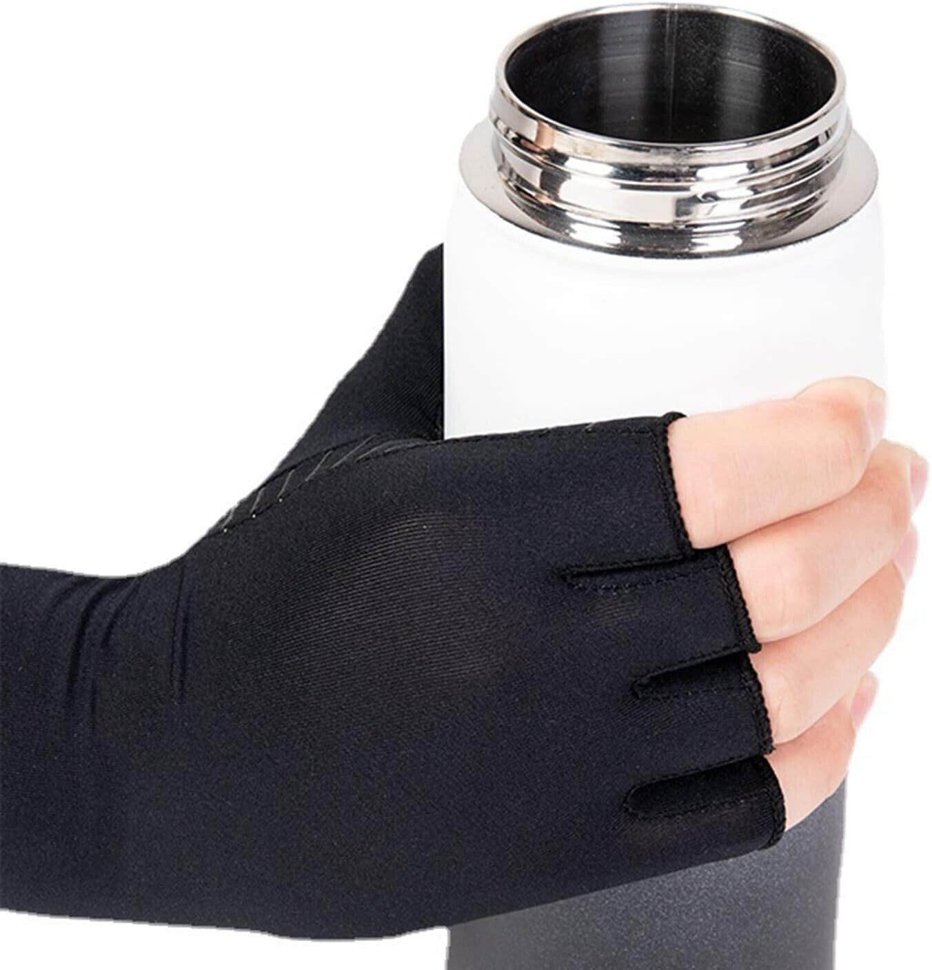 Lot Copper Infused Arthritis Compression Gloves Half Finger Joint Pain Relief