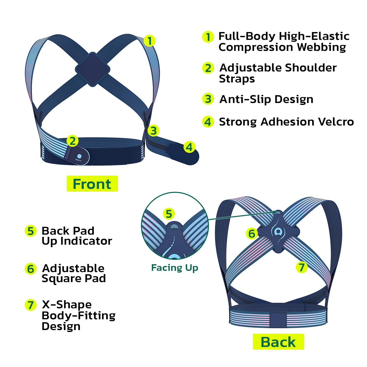 aoFIT Ultra-light Invisible Posture Corrector for Women, Medium, Navy Blue