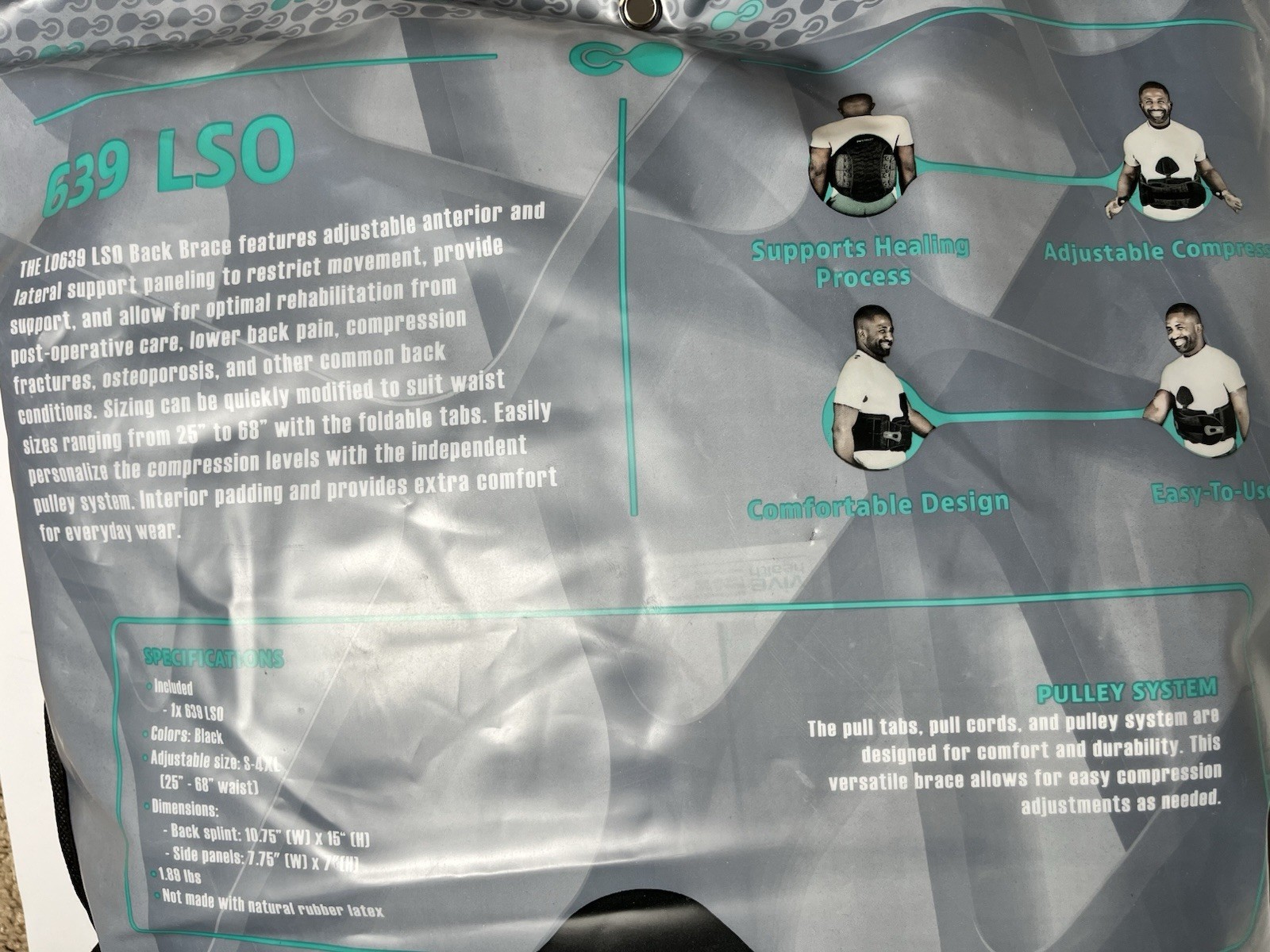 Coretech 639 LSO Adjustable Back Brace Lower Back Pain Relief One Size Black