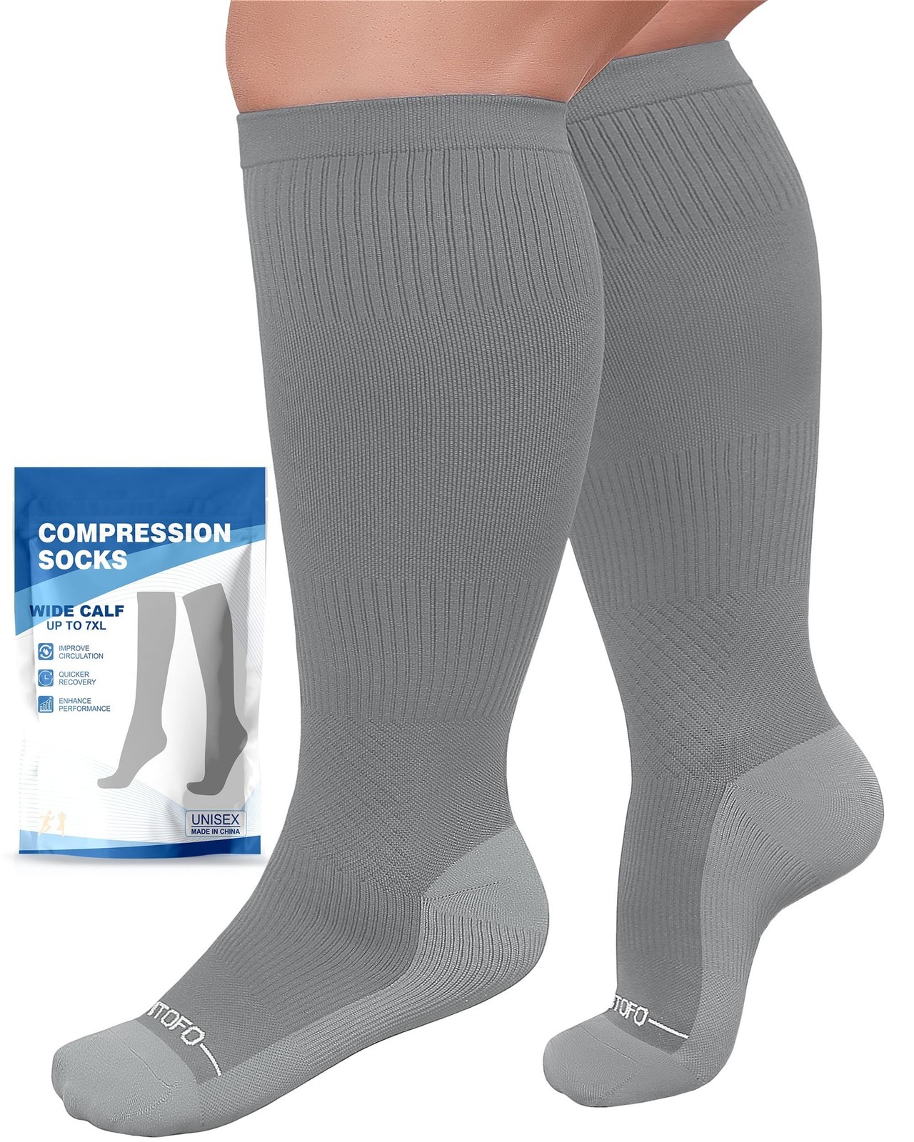 AMITOFO Plus Size Grey Compression Socks 6XL