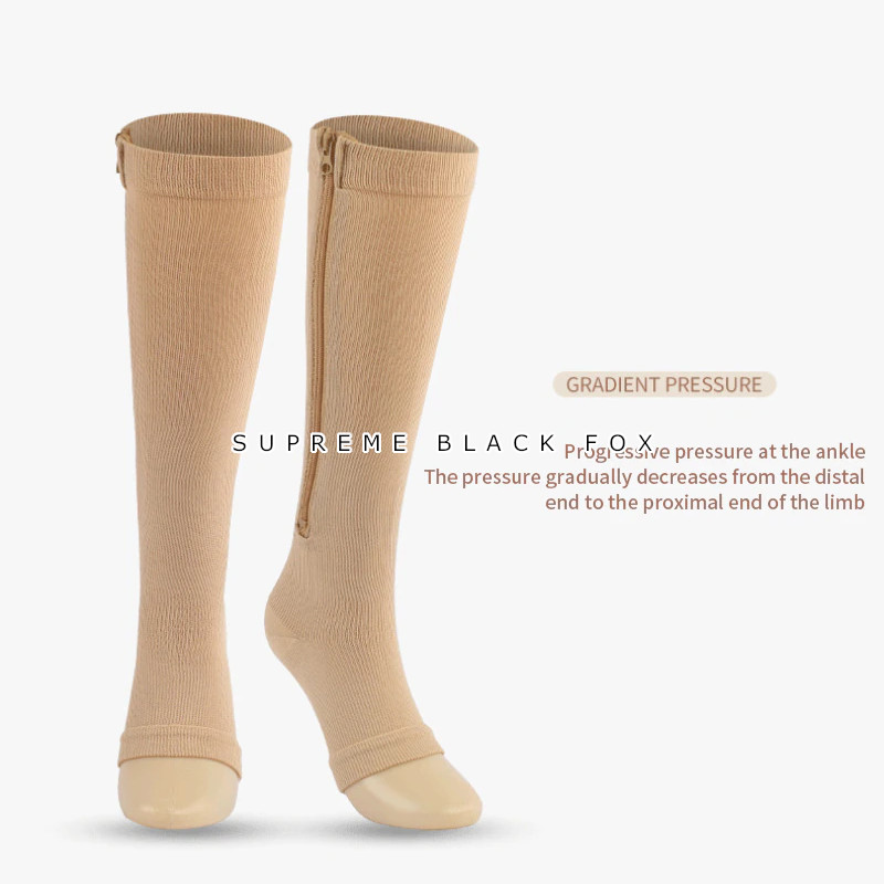 Open Toe Zipper Compression Socks Support Graduated Stockings Unisex 20-30mmHg