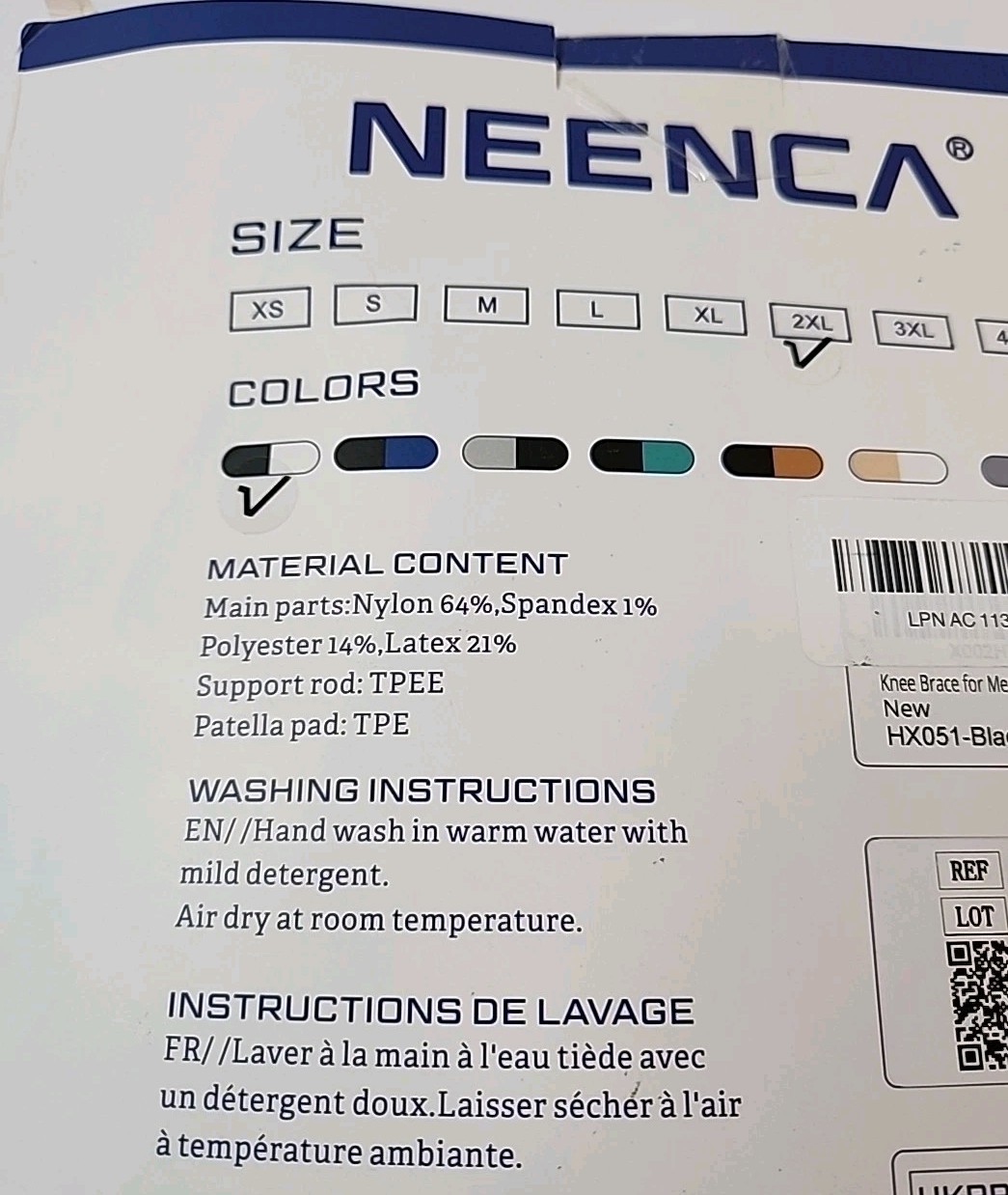 NEENCA HX051 Professional Knee Brace Size 2XL Black & White Sport Active Support