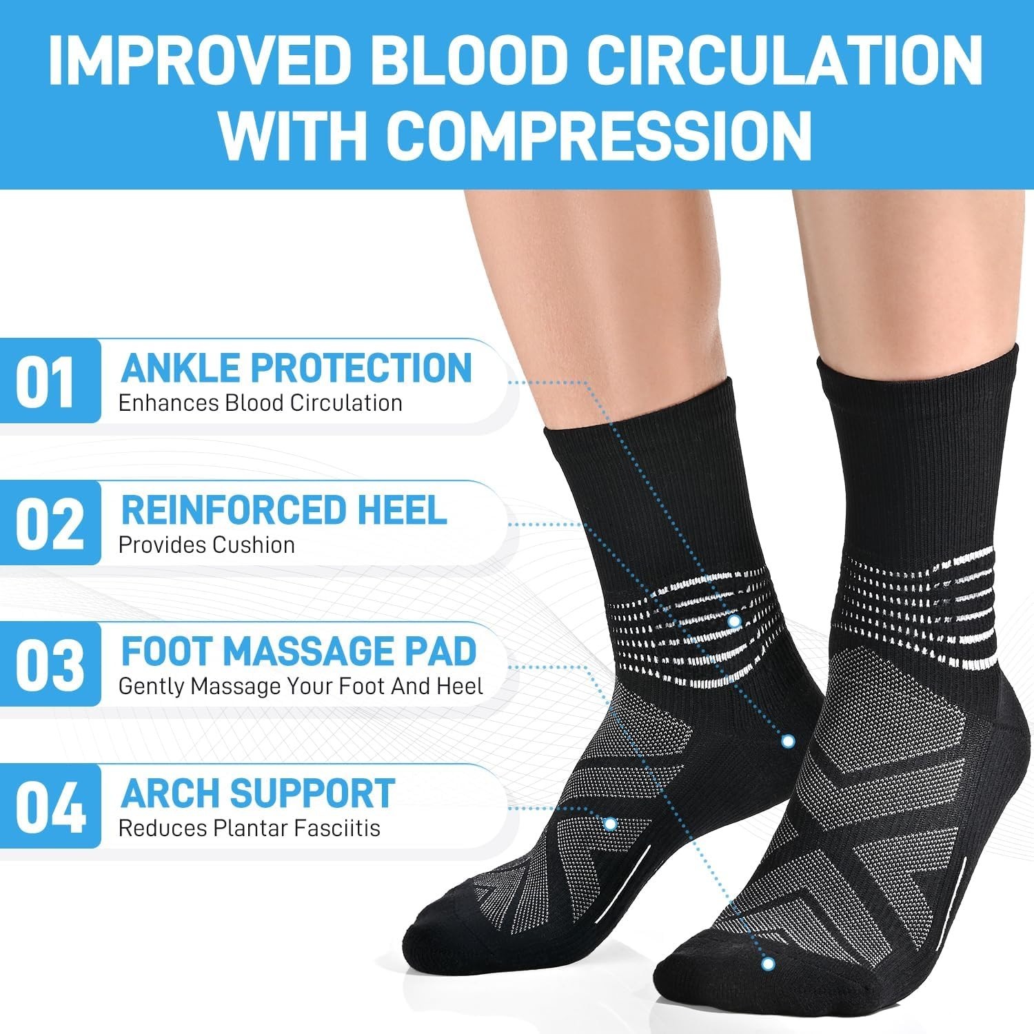 Compression Ankle Support Crew Socks Men Women Wicking Plantar Fasciitis Reli…