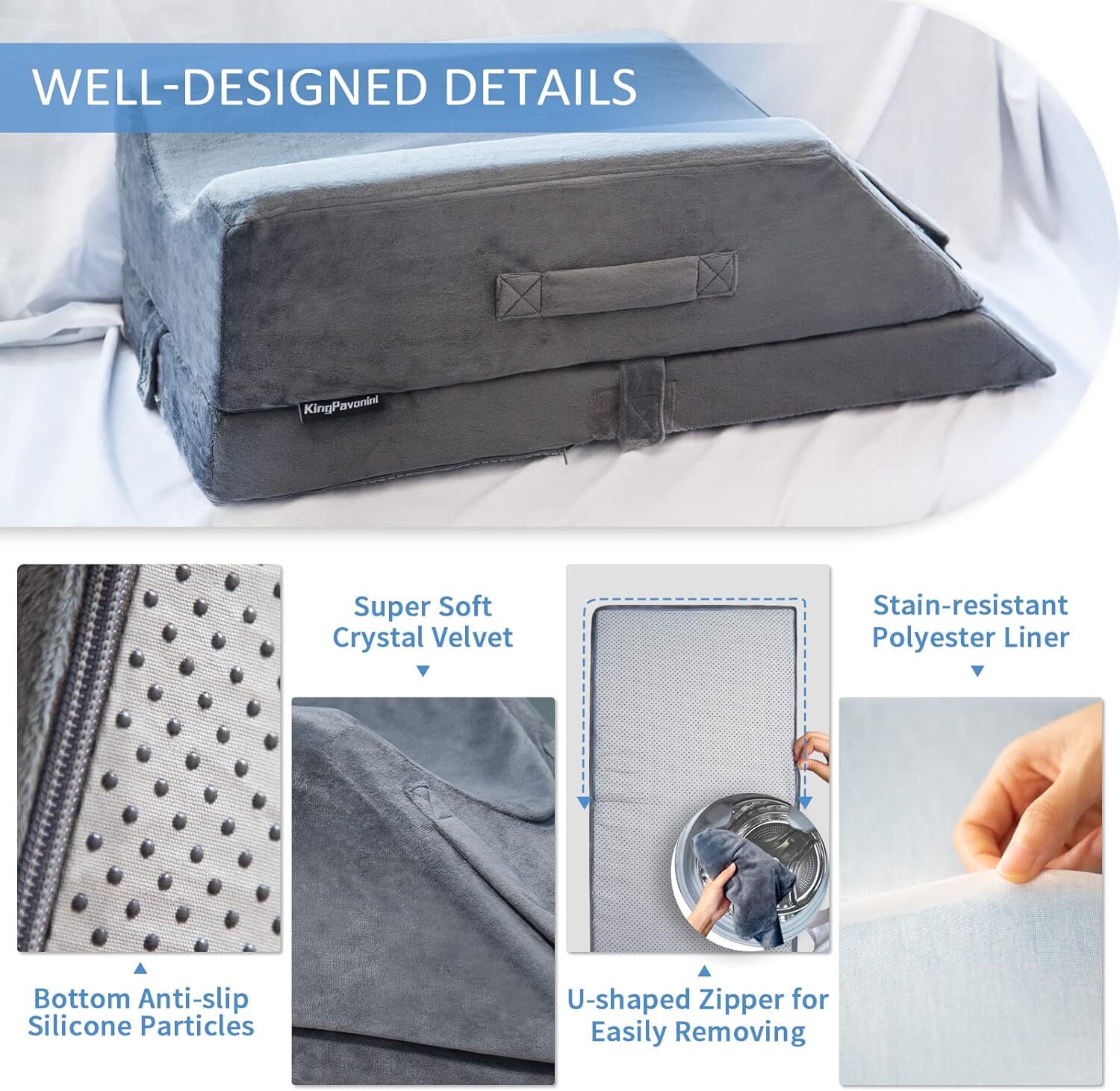 4-Height Adjustable Leg Elevation Pillows for After Surgery, Injuries, or Rest