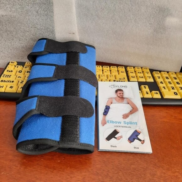 Sylong Elbow Splint Brace Cubital Tunnel Syndrome Night Sleep Support Blue L/XL