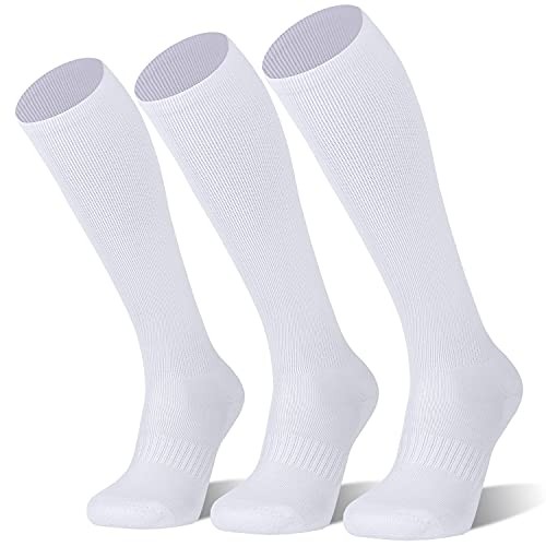 2/3 Pack Baseball Soccer Softball Socks for Kids Youth Medium White (3 Pack)