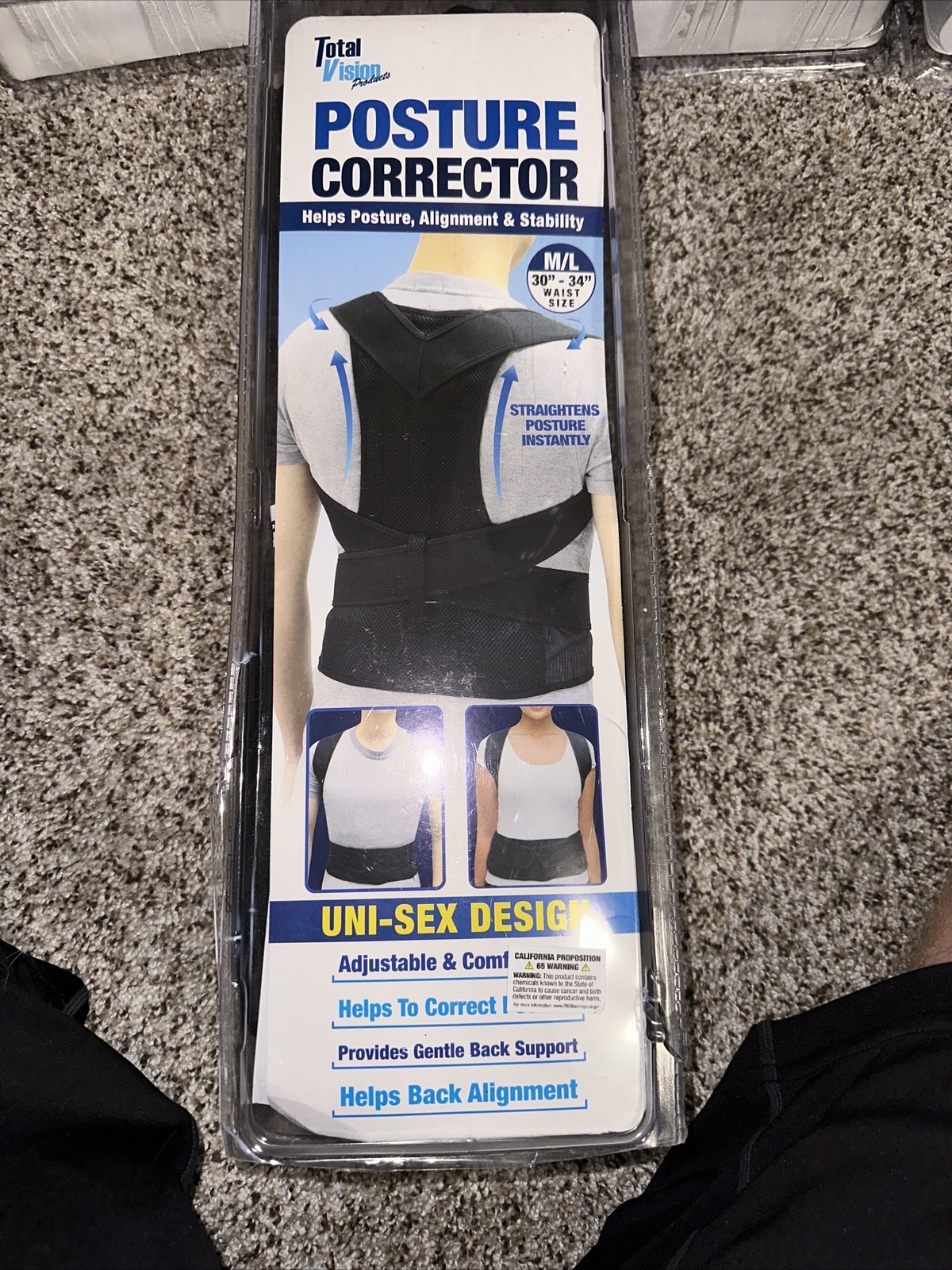 TOTAL VISION Back Brace Posture Corrector Waist Size 30-34” Belt Unisex M/L