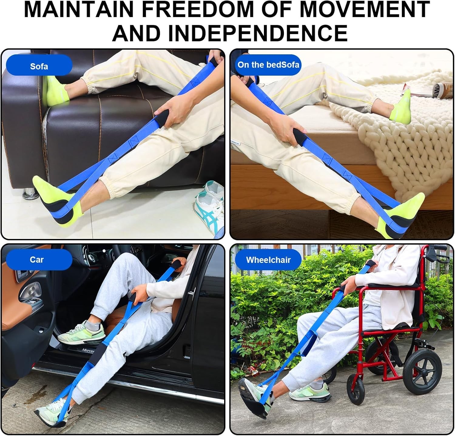 39 Inch Long Leg Lifter W/ Padded Hand Grips & Feet Loop Rigid Leg Lifter Strap