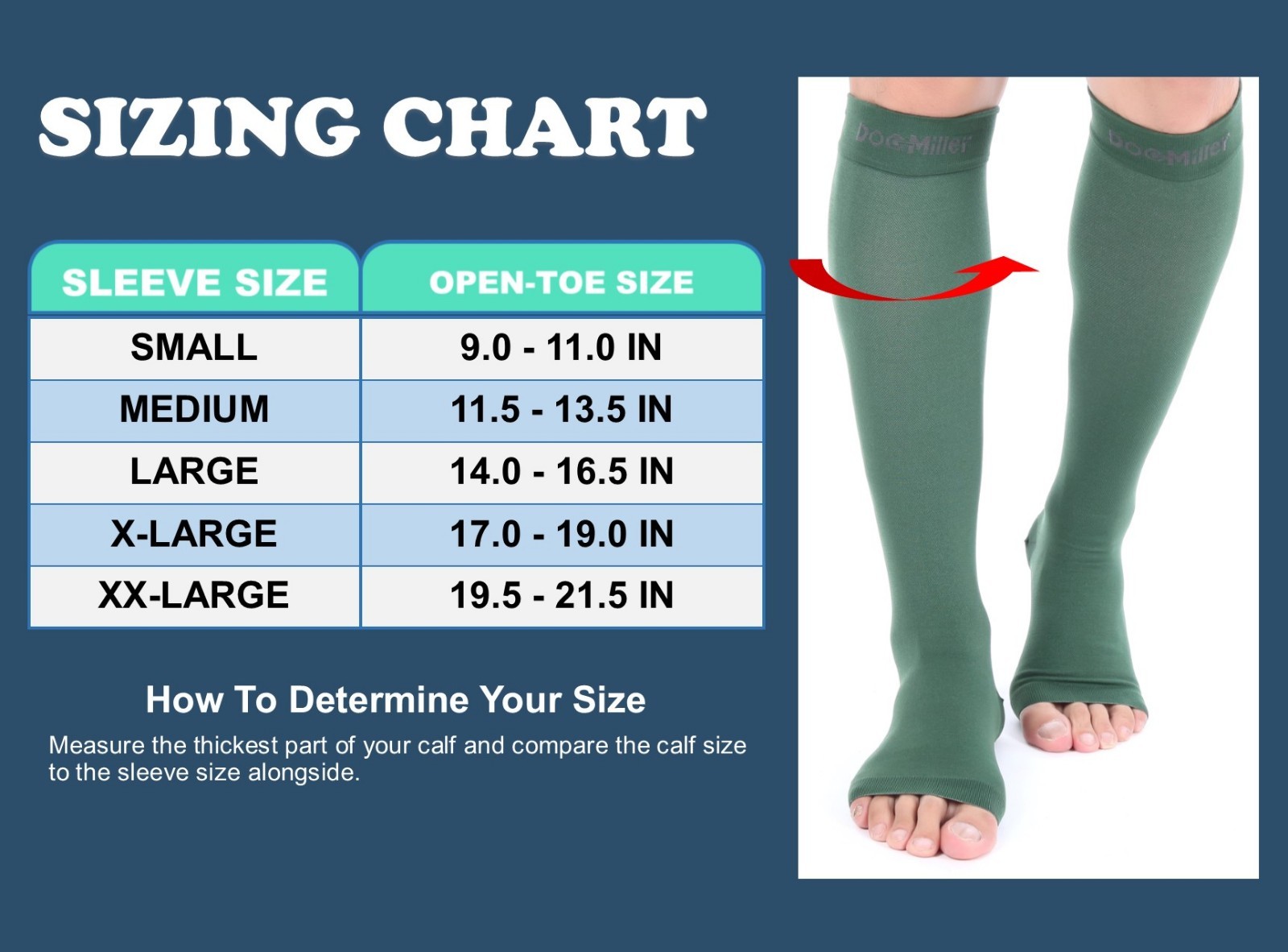 Doc Miller Open Toe Socks Compression 20-30 mmHg Recovery Varicose Veins D GREEN