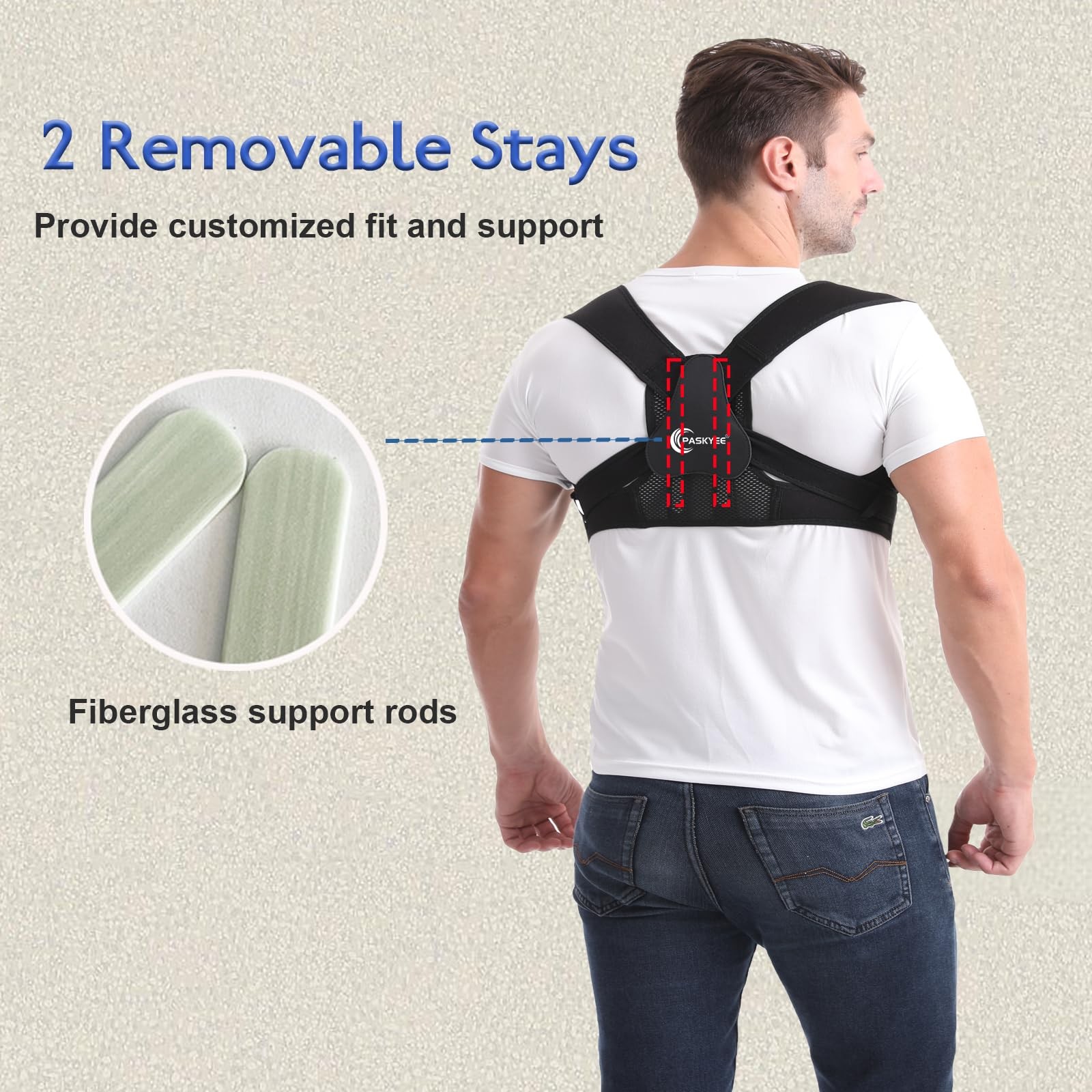 Paskyee Posture Corrector for Women and Men, Adjustable Back Brace S/M, Black