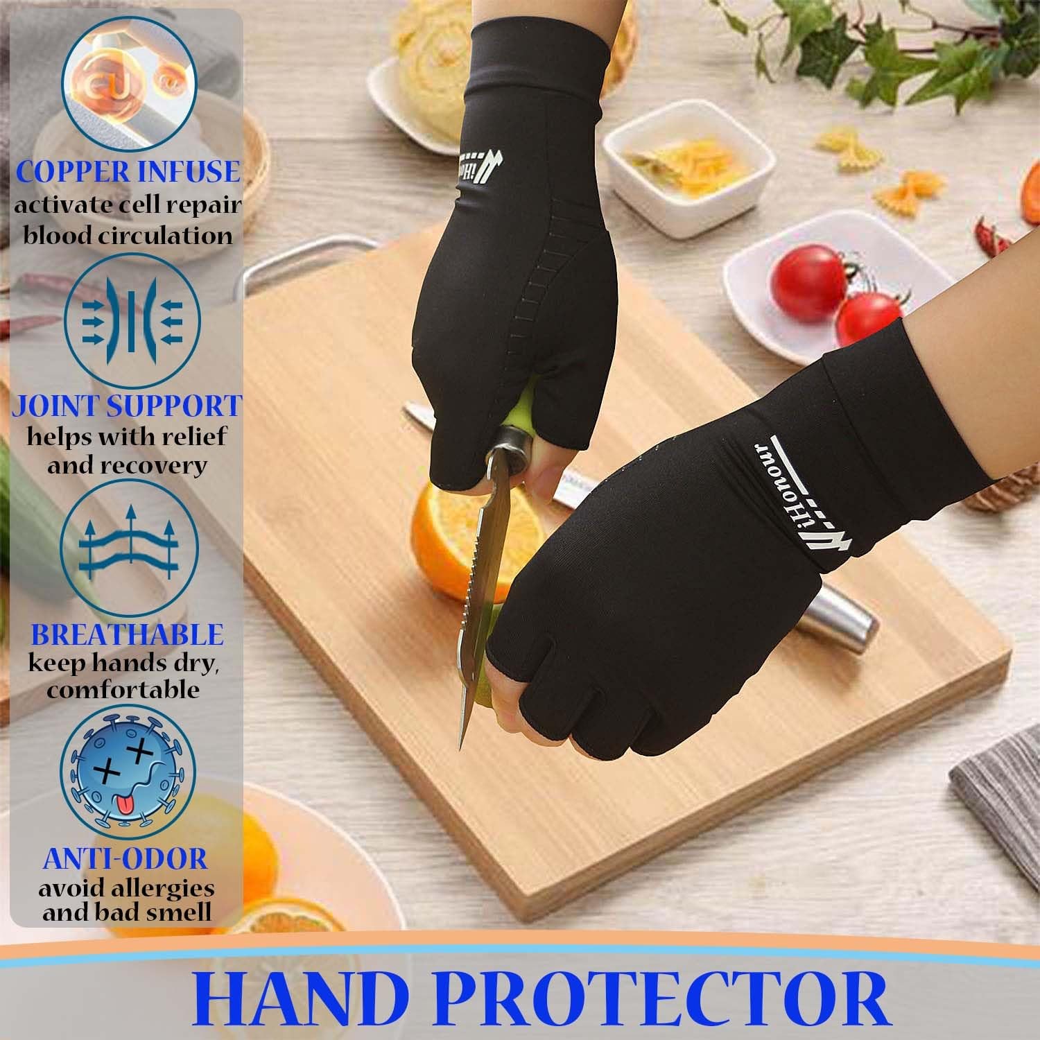 2 Pairs Copper Arthritis Gloves – Compression Large (2 Pair), Black