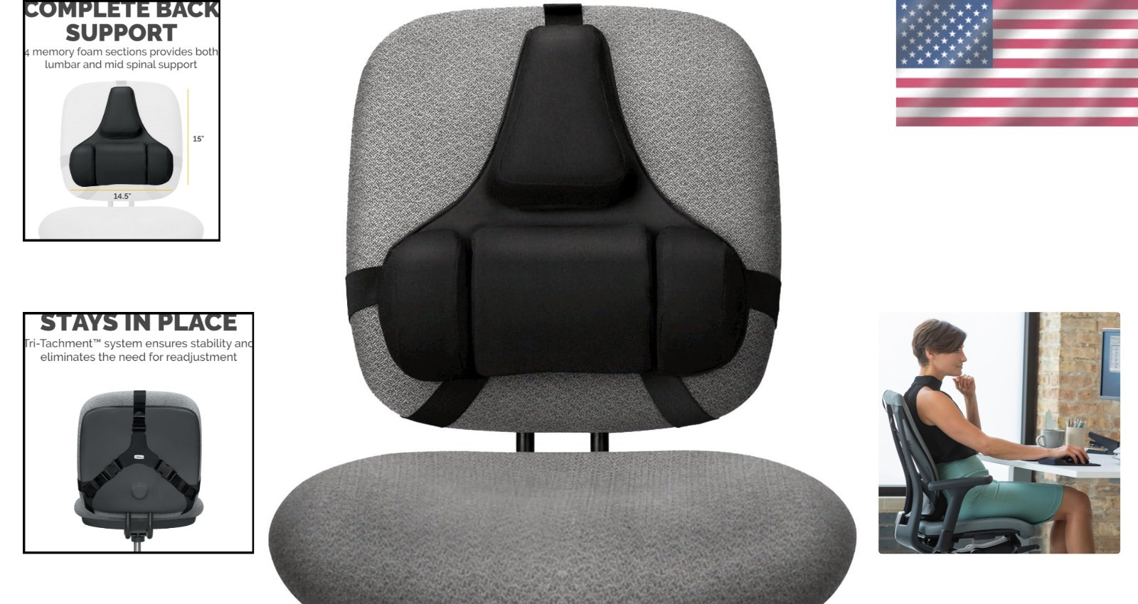 Professional Memory Foam Back Support, Black – Ultimate Lumbar Relief for Office