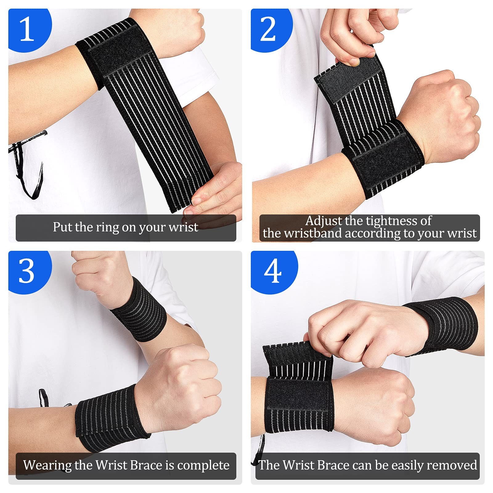 Sumind 4 Pieces Wrist Brace bands compression strap One Size, black