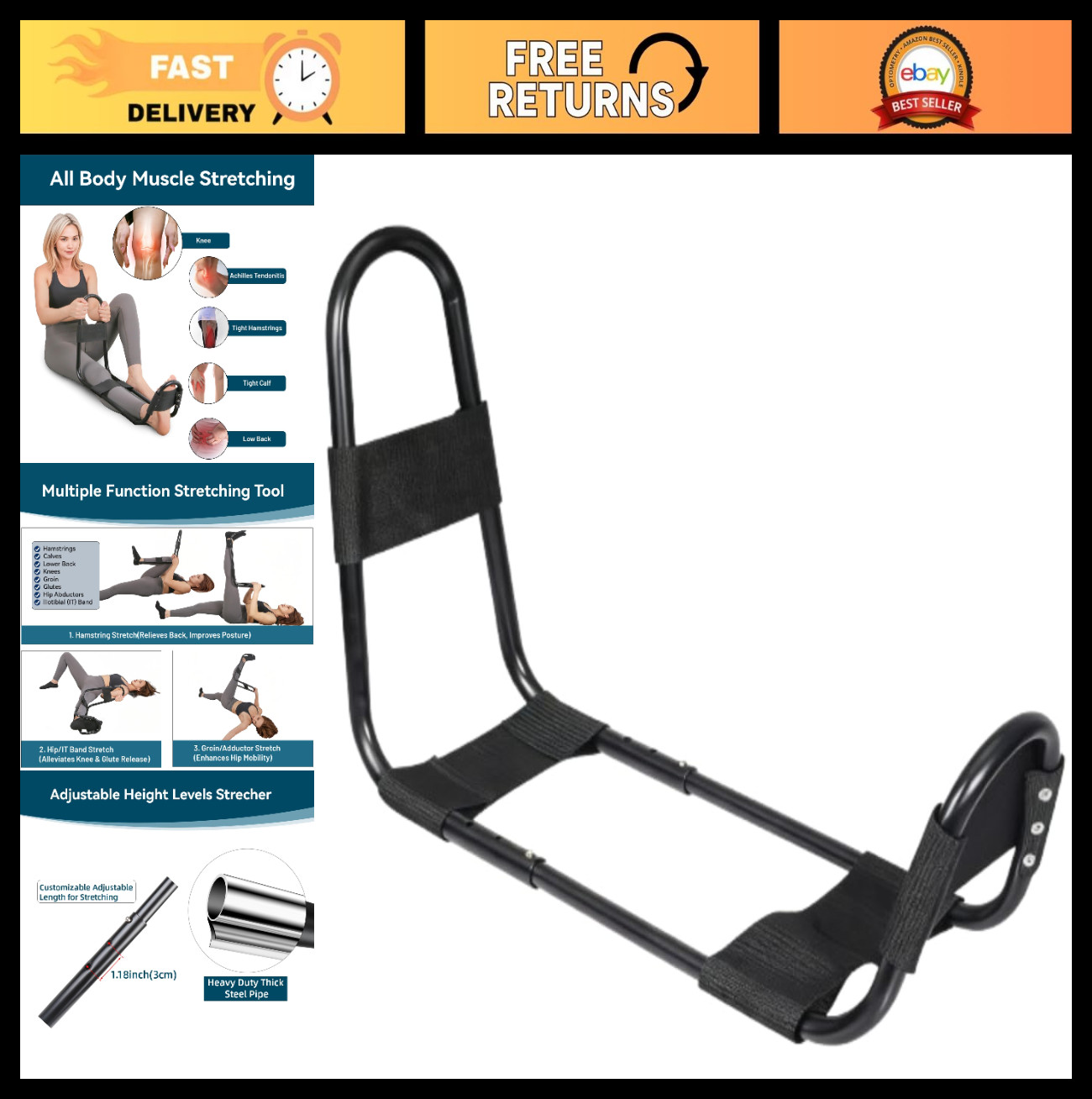 Hamstring Stretcher & Knee Extension Device for Lower Back, Hip & Calf Relief