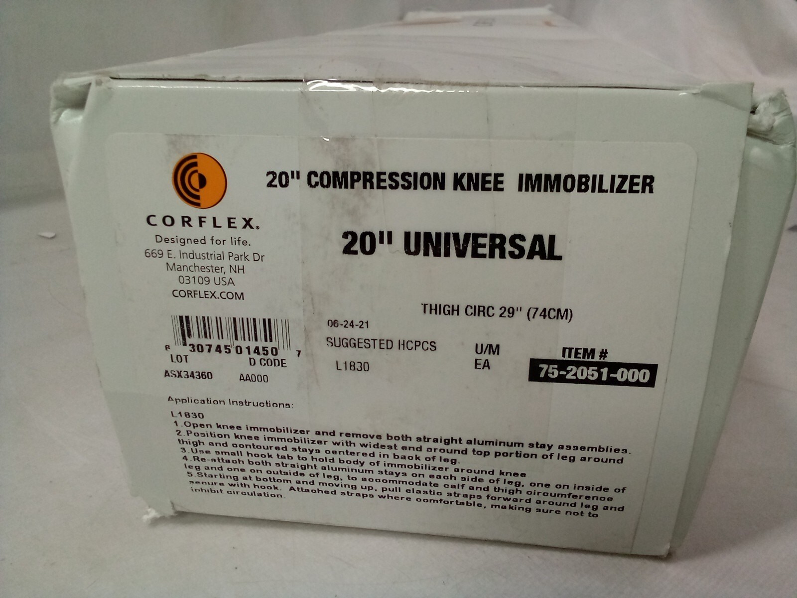 Corflex Compression Knee Immobilizer, No Pockets 20″