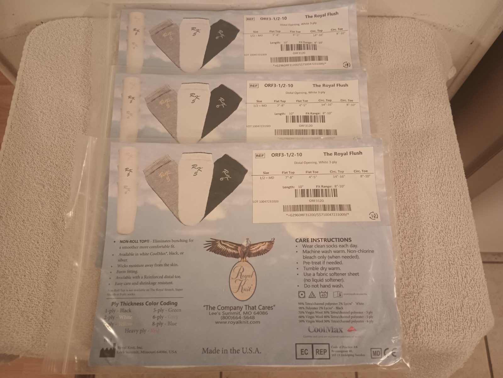 The Royal Flush Cool Max Prosthetic Sock Distal ORF3-1/2-10 Lot of 3 Med NEW