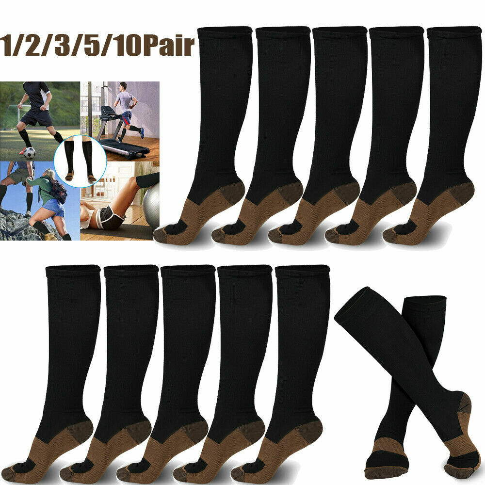 1-10 Pairs Copper Compression Socks 20-30mmHg Graduated Support Mens Womens Lot