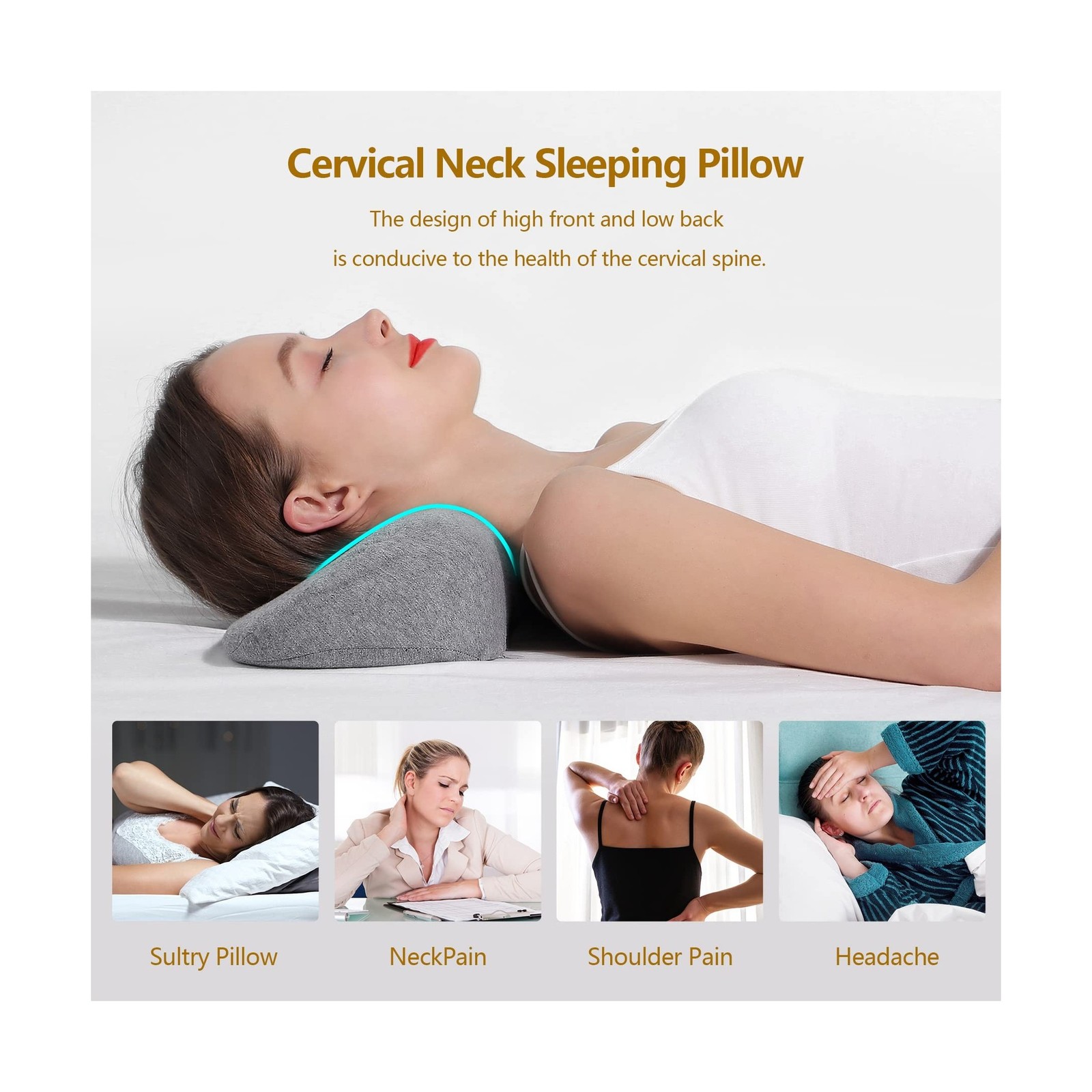 Cervical Neck Pillows for Pain Relief Sleeping, Memory Foam Neck Bolster Supp…