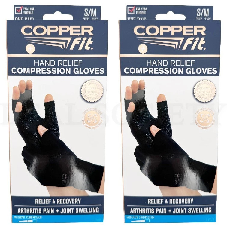 Copper Fit Unisex Hand Relief Compression Small/Medium – 2 Pairs Wrist Gloves