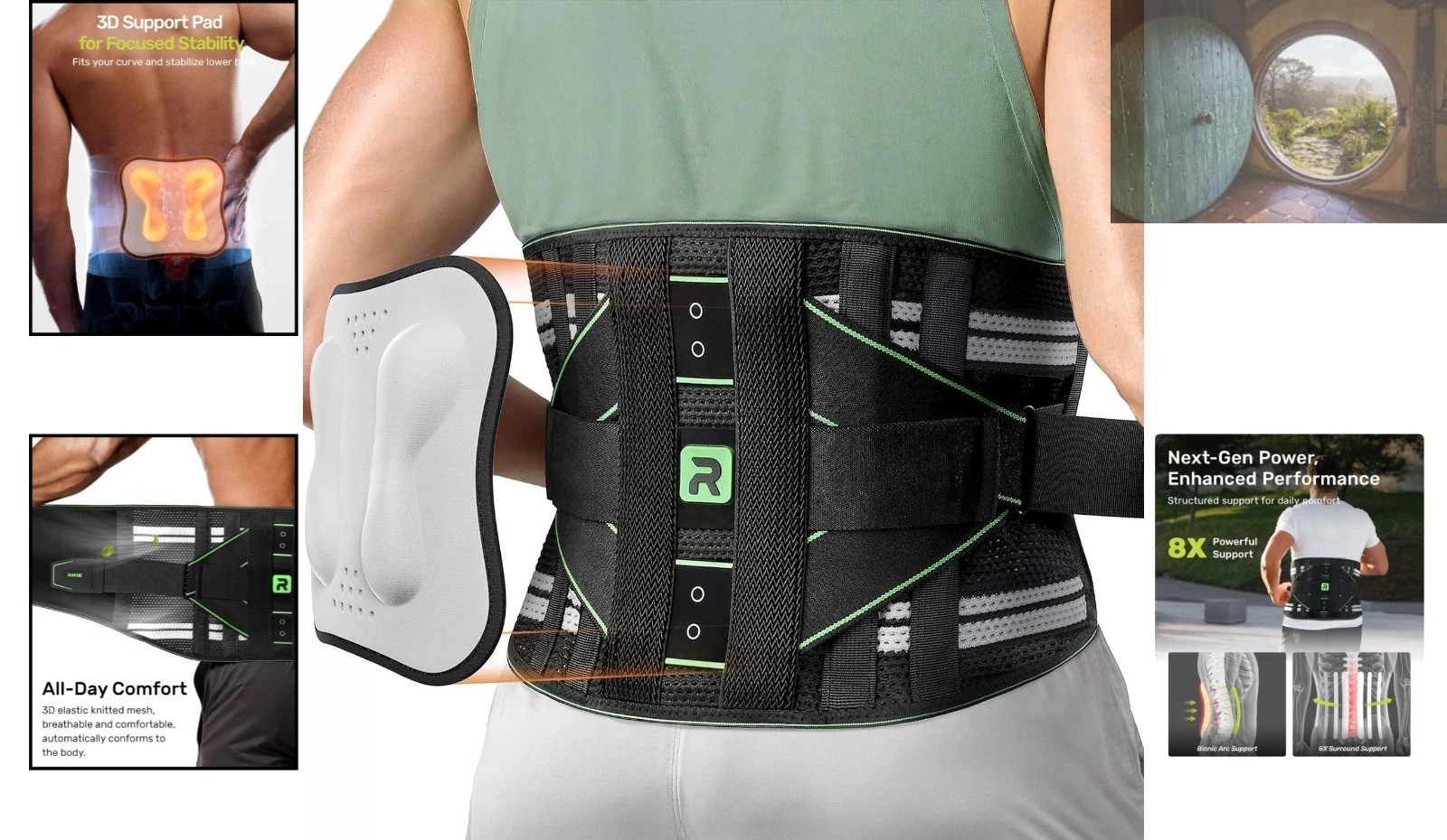 Adjustable Lumbar Support Back Brace with 8 Stays for Sciatica Relief – Size M