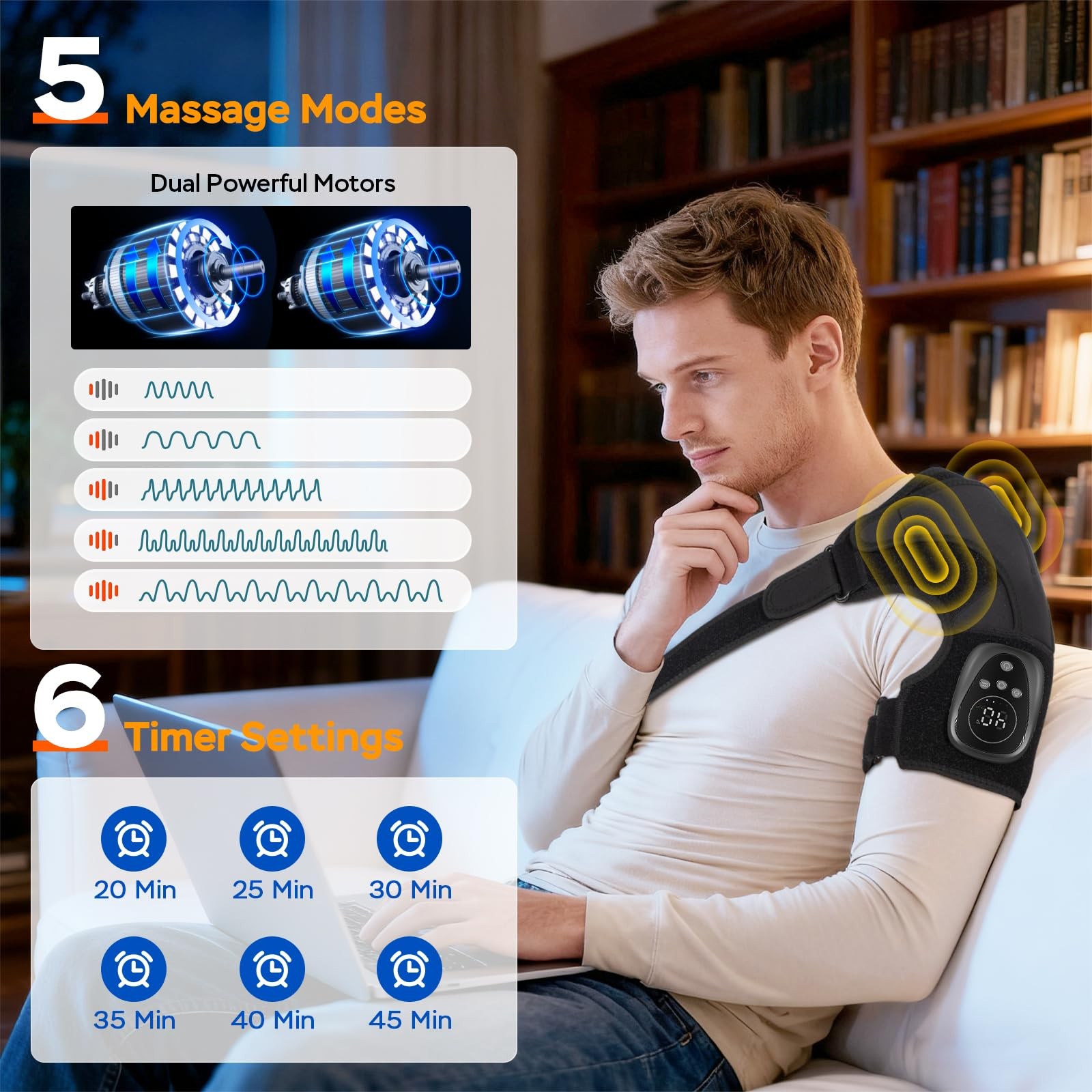 Red Light Heated Shoulder Wrap with Massage, Cordless Shoulder Heating Pad fo…