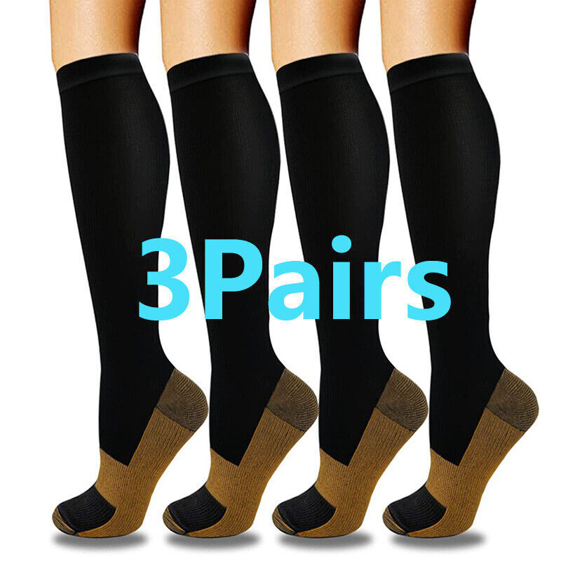 3 Pairs Compression Socks (8-15mmHg) Moisture Wicking Support Stocking S-XXL