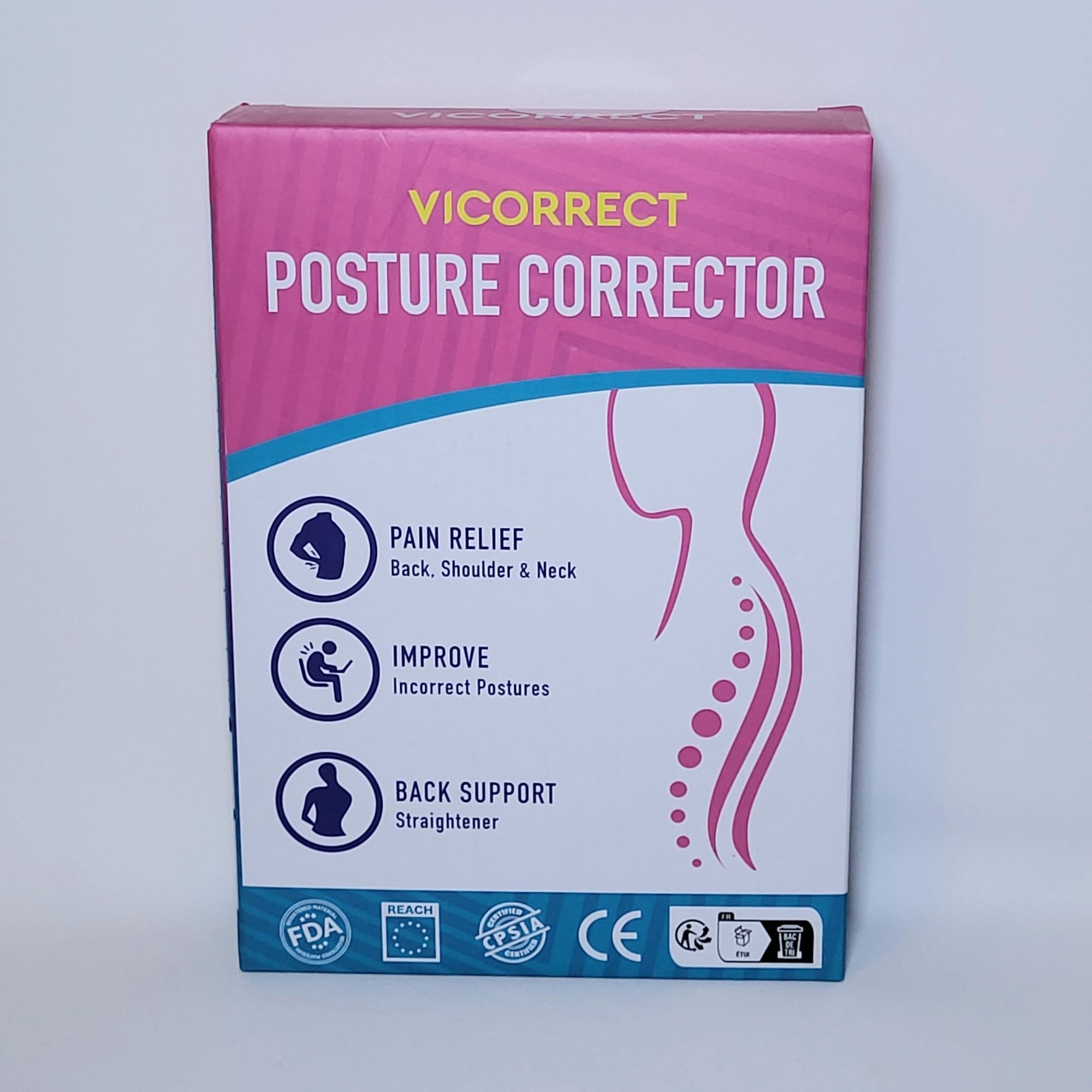 Vicorrect Womens S/M Adjustable Upper Back Brace Posture Corrector Pink NEW