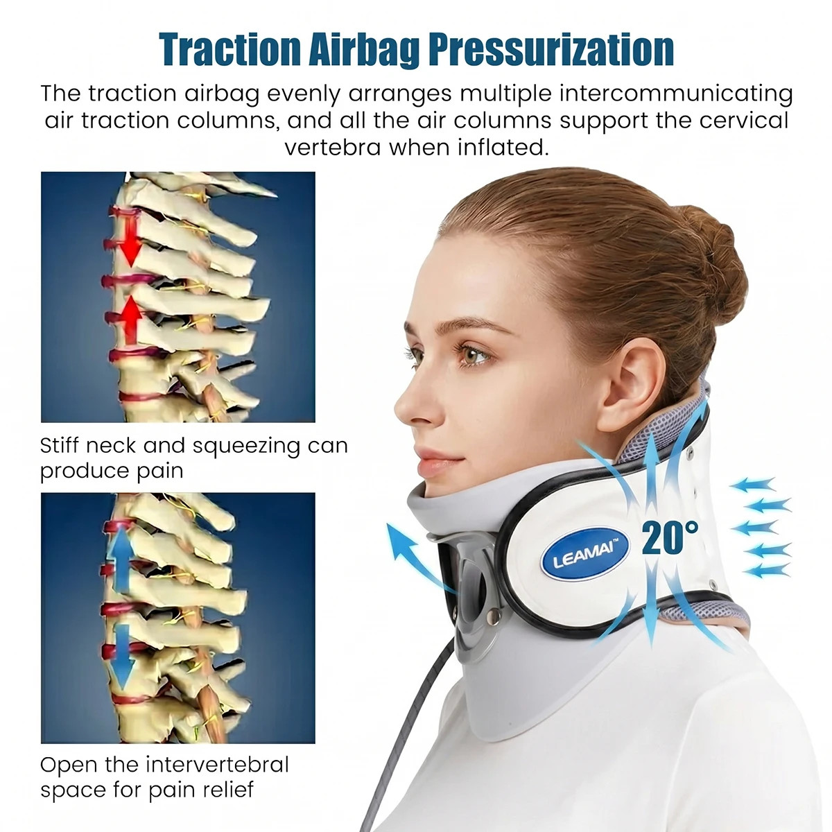Adjustable Cervical Neck Traction Collar Airbag Pump Brace Spine Alignment