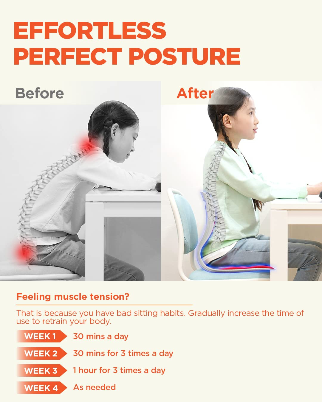 Ergonomic Chair Back Support, Small and Flexible Posture Corrector for Child an