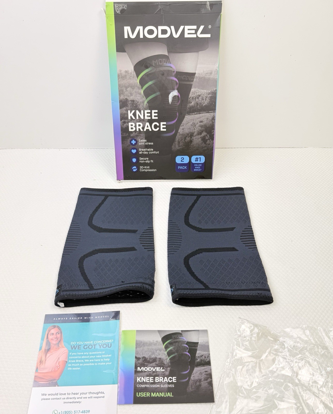 Modvel Knee Brace 2 Pack Size Medium Black Compression 3D Knit