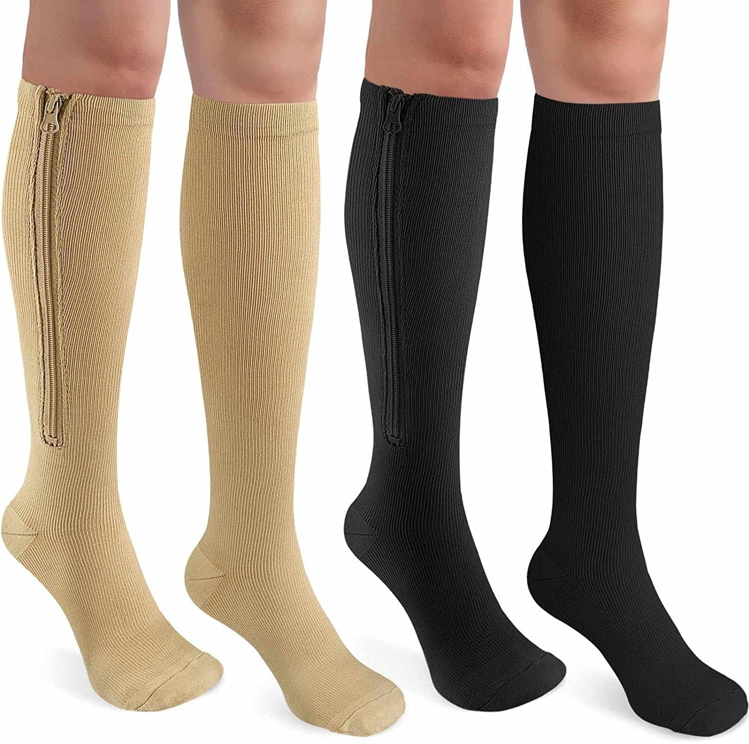 2 Pairs Compression Socks 15-20 mmHg Knee High Support for Varicose Veins & Edem