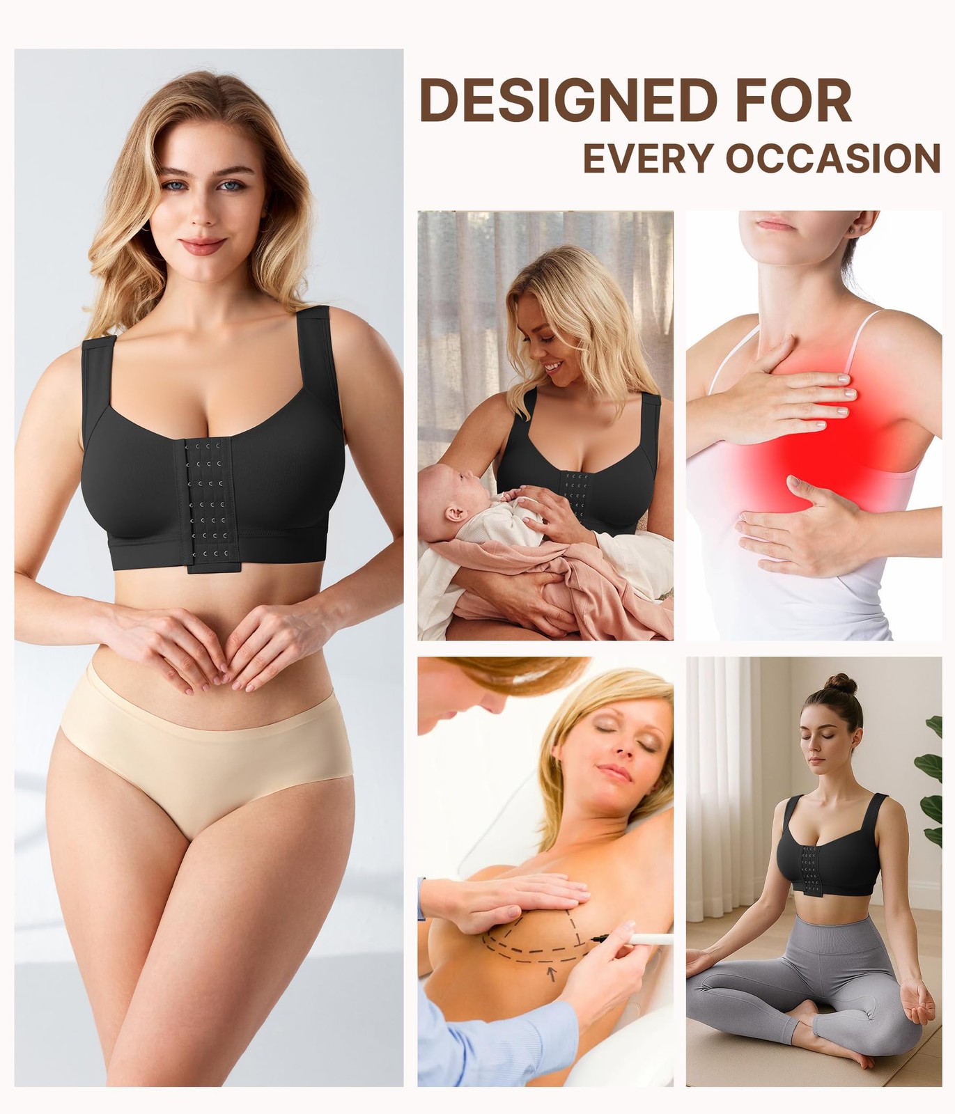 BRABIC Front Closure Post Surgery Compression Bras for Women Surgical Black