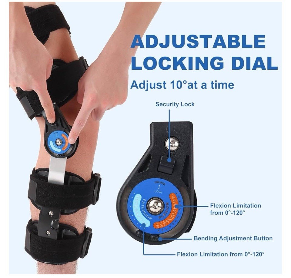 Hinged ROM Knee Brace, Post Op Knee Brace for Recovery Stabilization, ACL, MCL