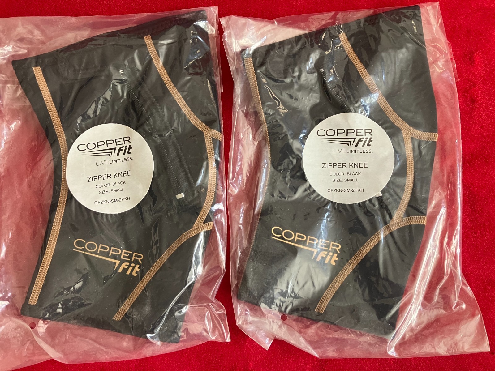 Lot 2 COPPER FIT LIVE LIMITLESS BLACK ZIPPER KNEE SUPPORT WRAP BRACES S