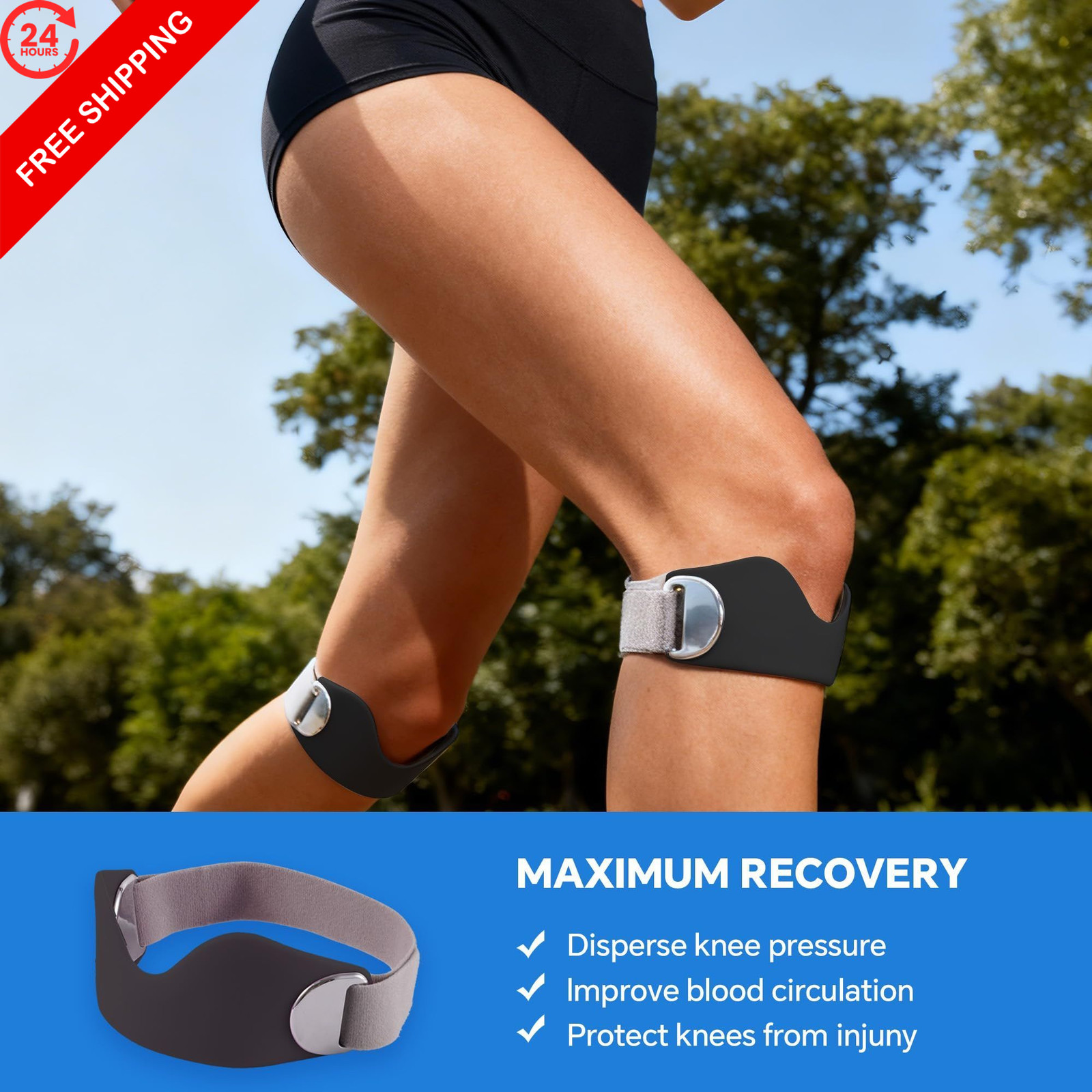 HHBOXIU Patellar Tendon Support Strap 2-Pack – Patella Band & Knee Black