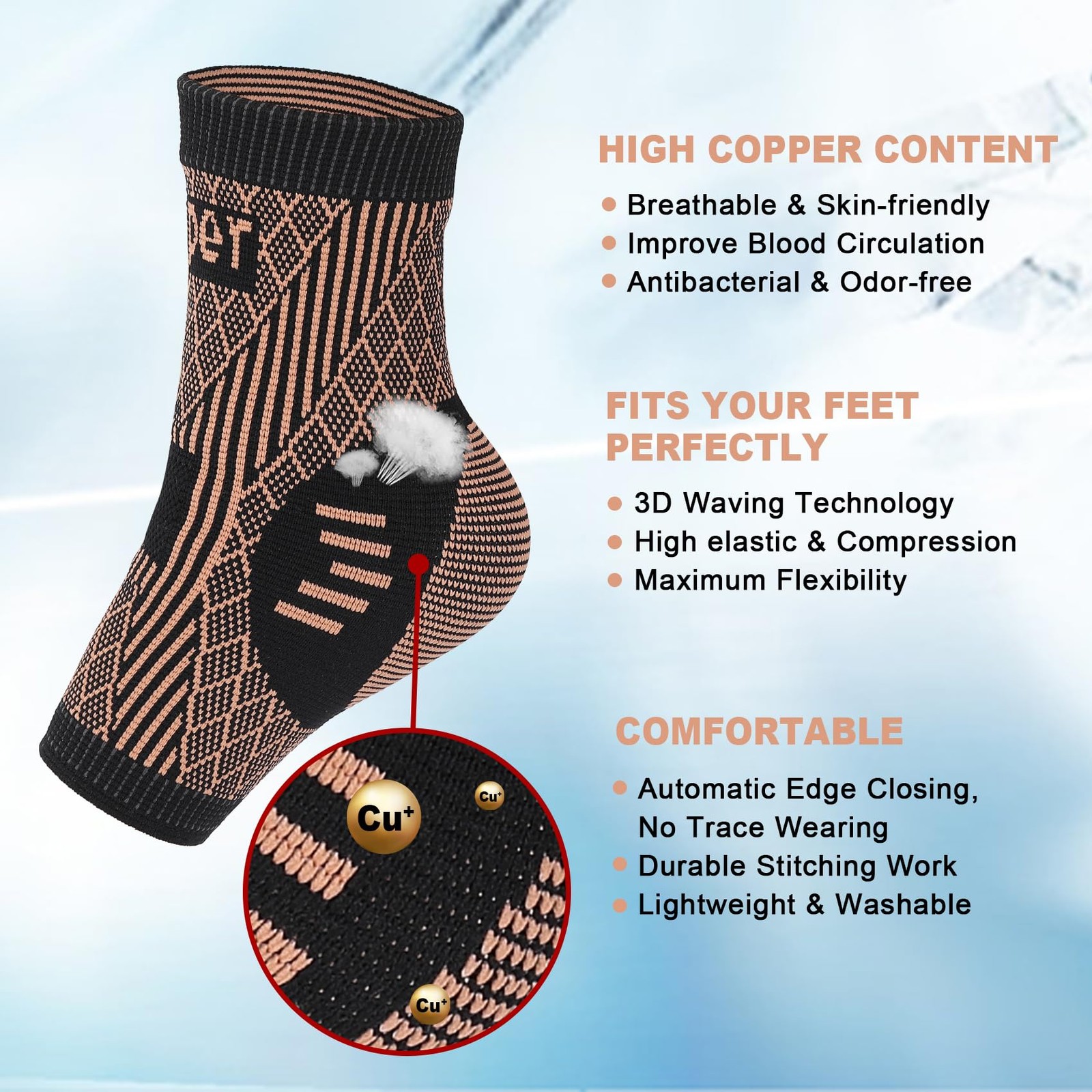 Breathable Copper Ankle Braces Compression Sleeves Socks for Plantar Fasciitis