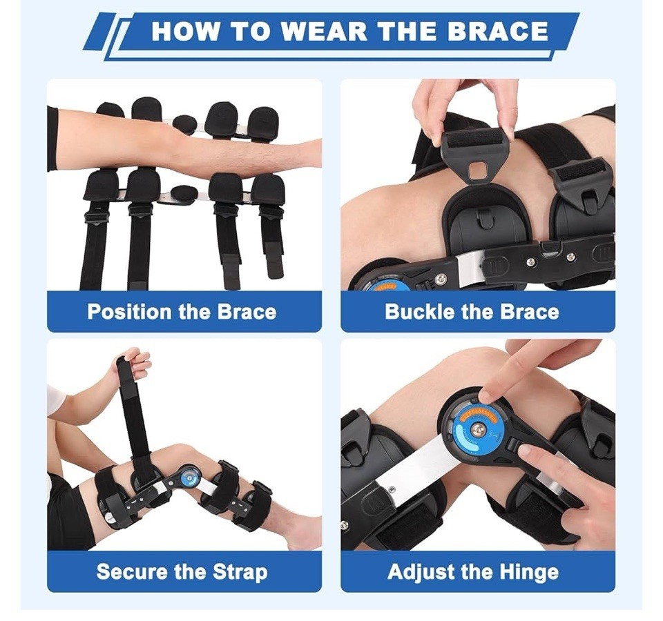 Hinged ROM Knee Brace, Post Op Knee Brace for Recovery Stabilization, ACL, MCL