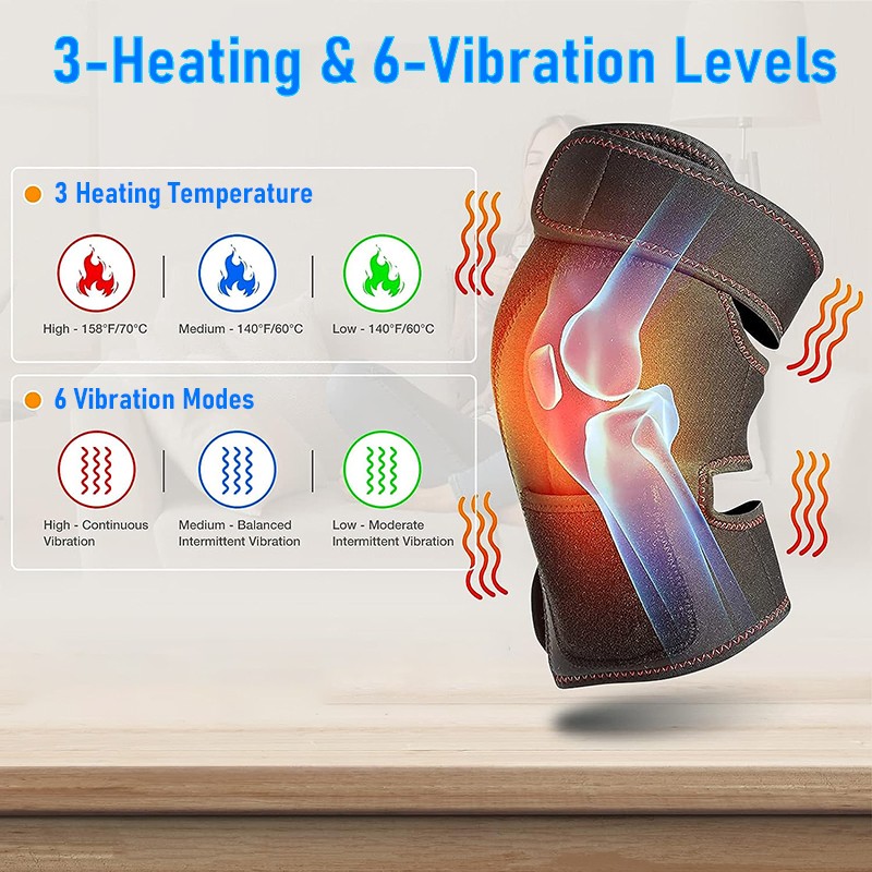 Electric Heating Vibration Knee Joint Pad Brace Leg Therapy Massager Pain Relief