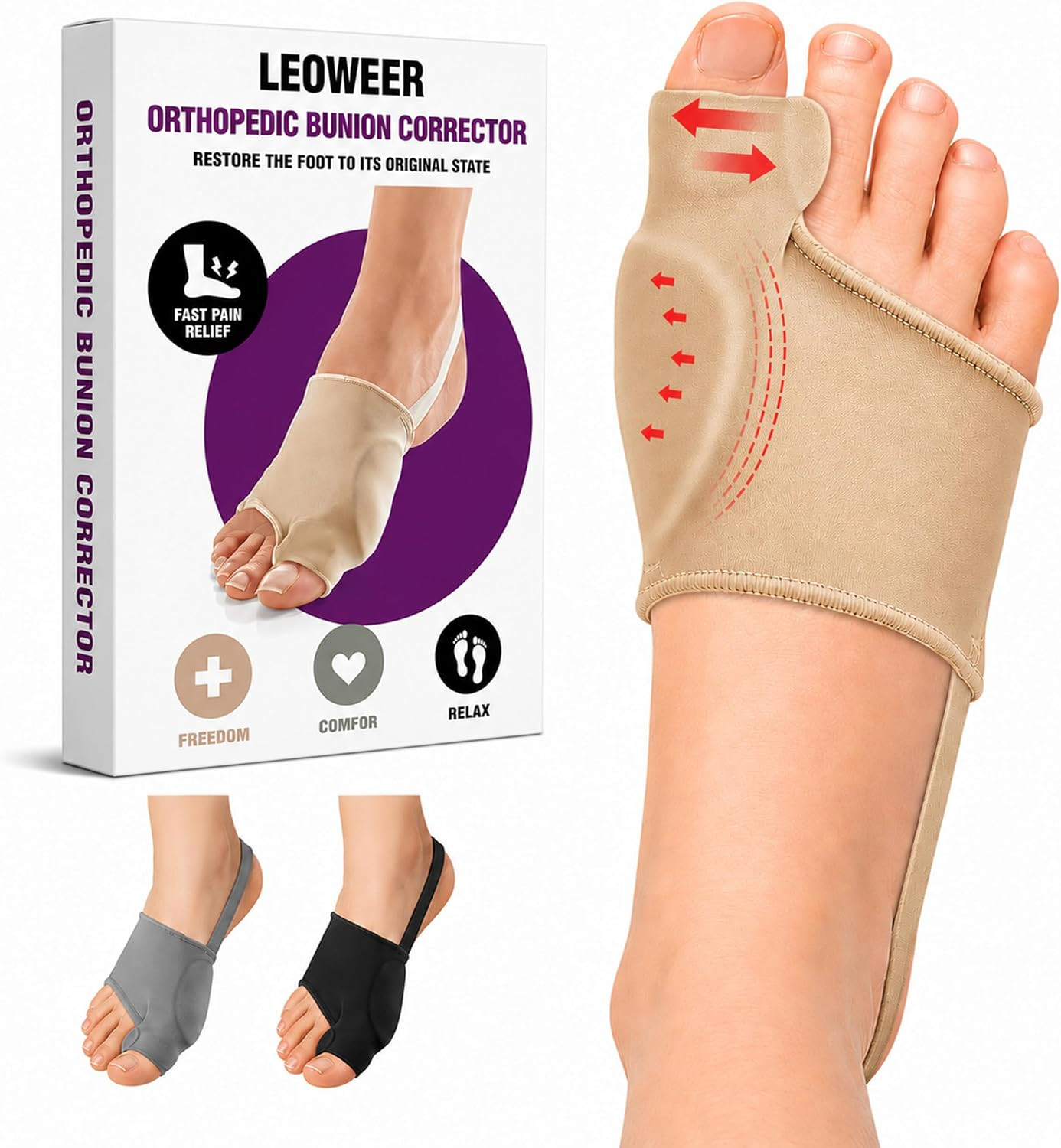 Bunion Cushion Sleeve with Adjustable Heel Strap, Breathable Big Toe Spacer with