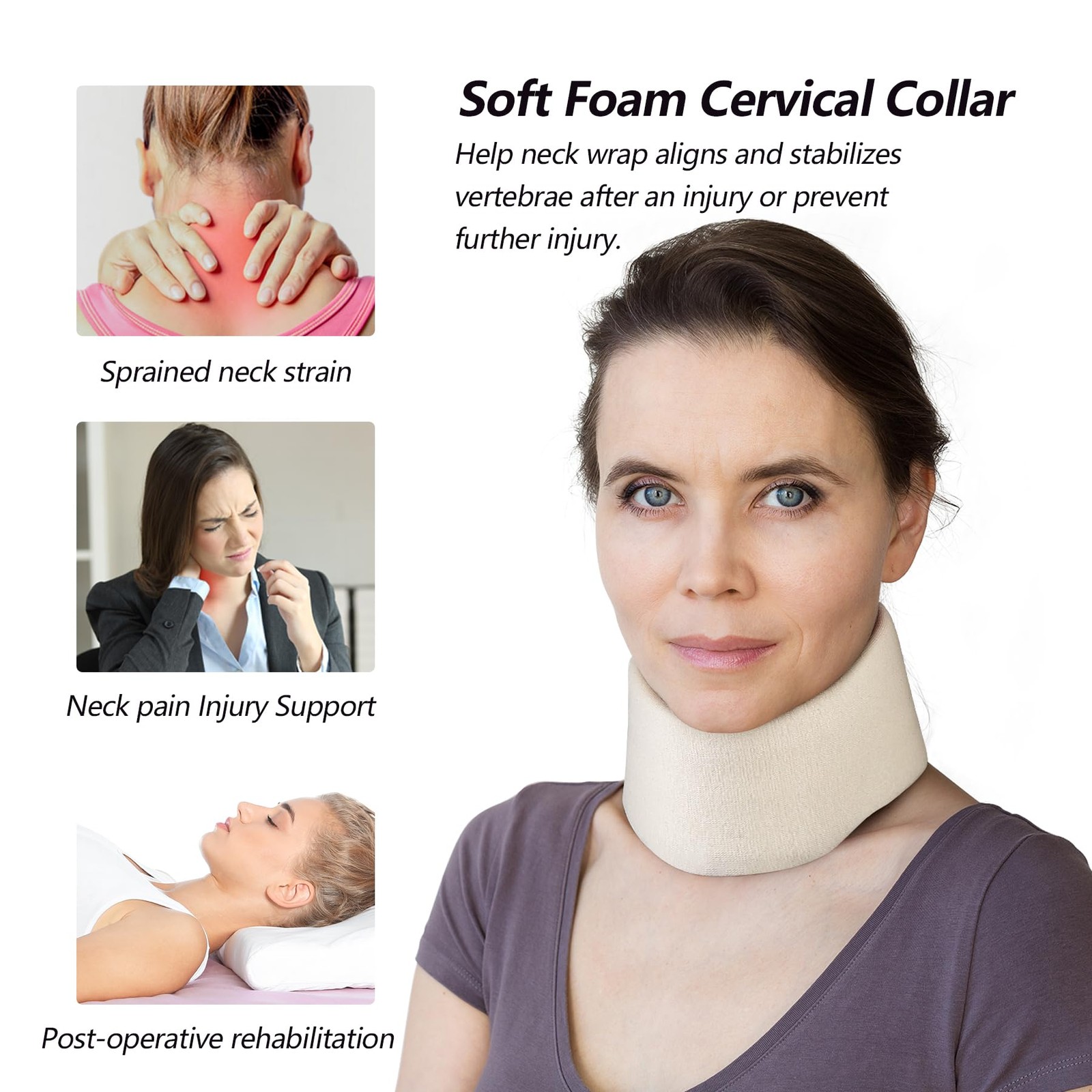 Soft Foam Neck Brace Universal Cervical Collar, Adjustable Large, White