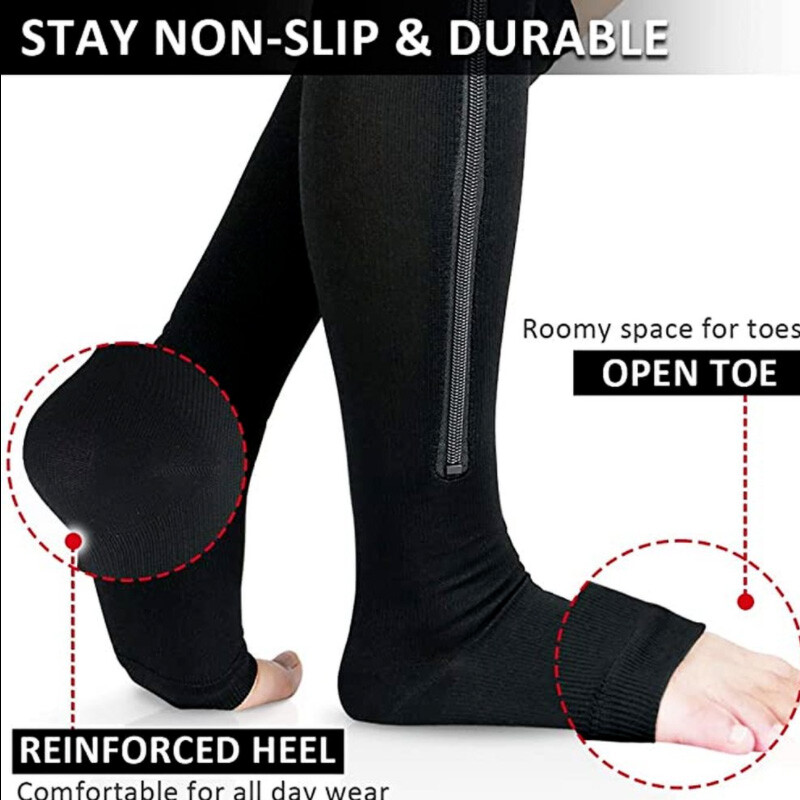 Zipper Compression Socks Open Toe for Men Women Knee High Support Hose 20-30mmHg