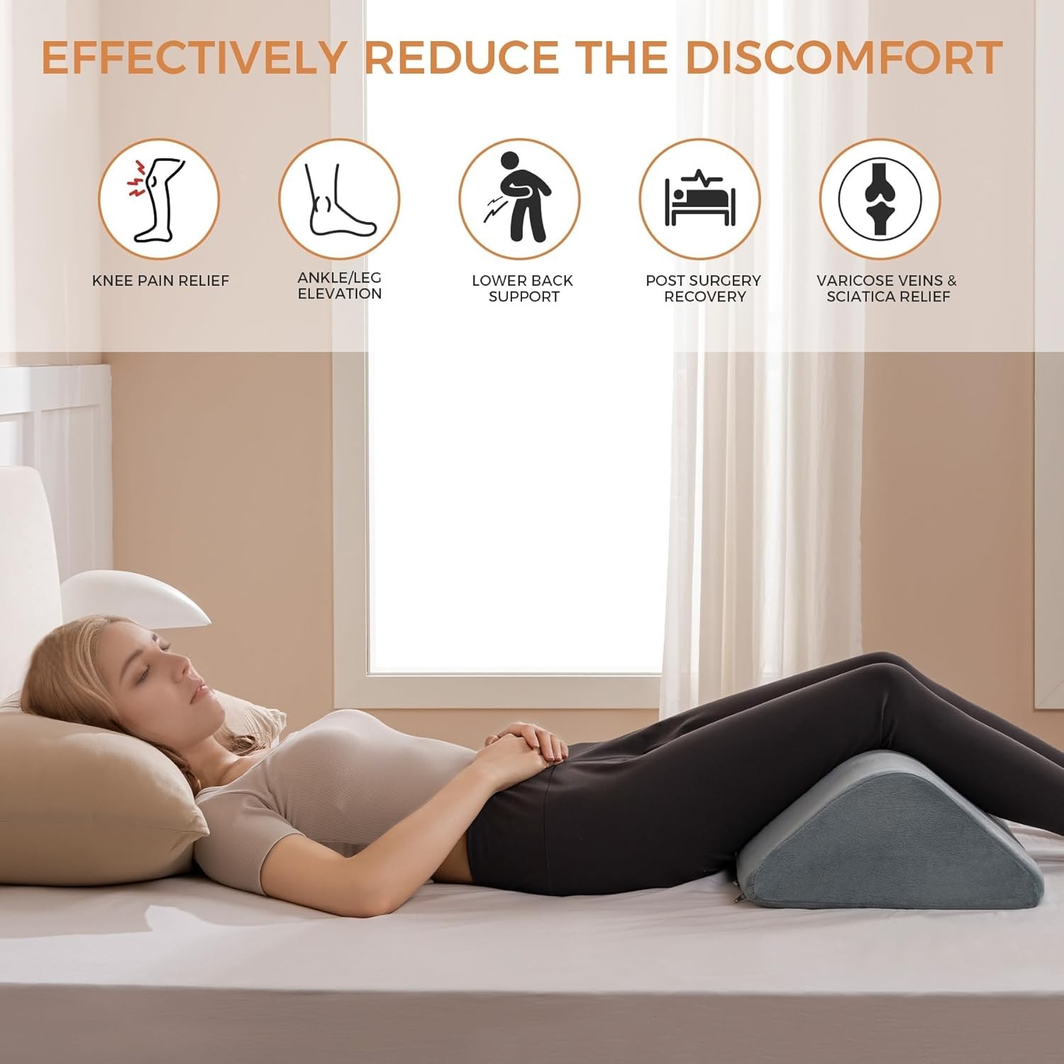 Knee Wedge Pillow 6.3” for Post-Surgery Recovery-Leg Elevation Support for S…