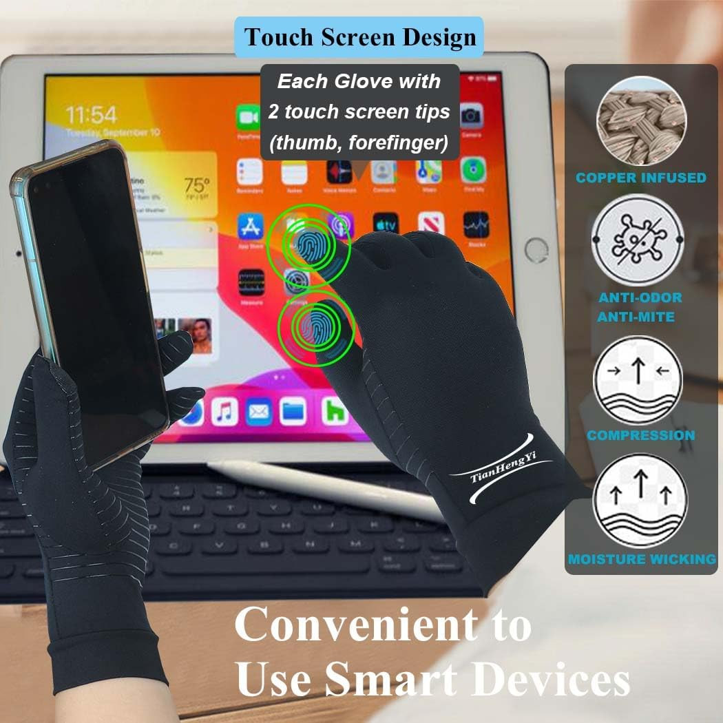 2 Pairs Copper Arthritis Gloves for Hand Pain, Full Finger Compression Gloves…