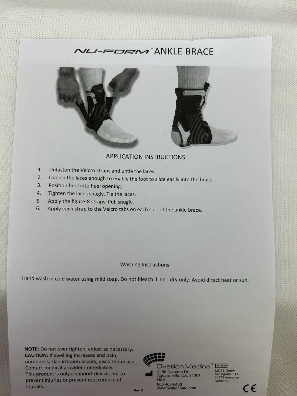Ovation Medical Nu-Form Ankle Brace with Figure-8 Straps (Black) Sz Med