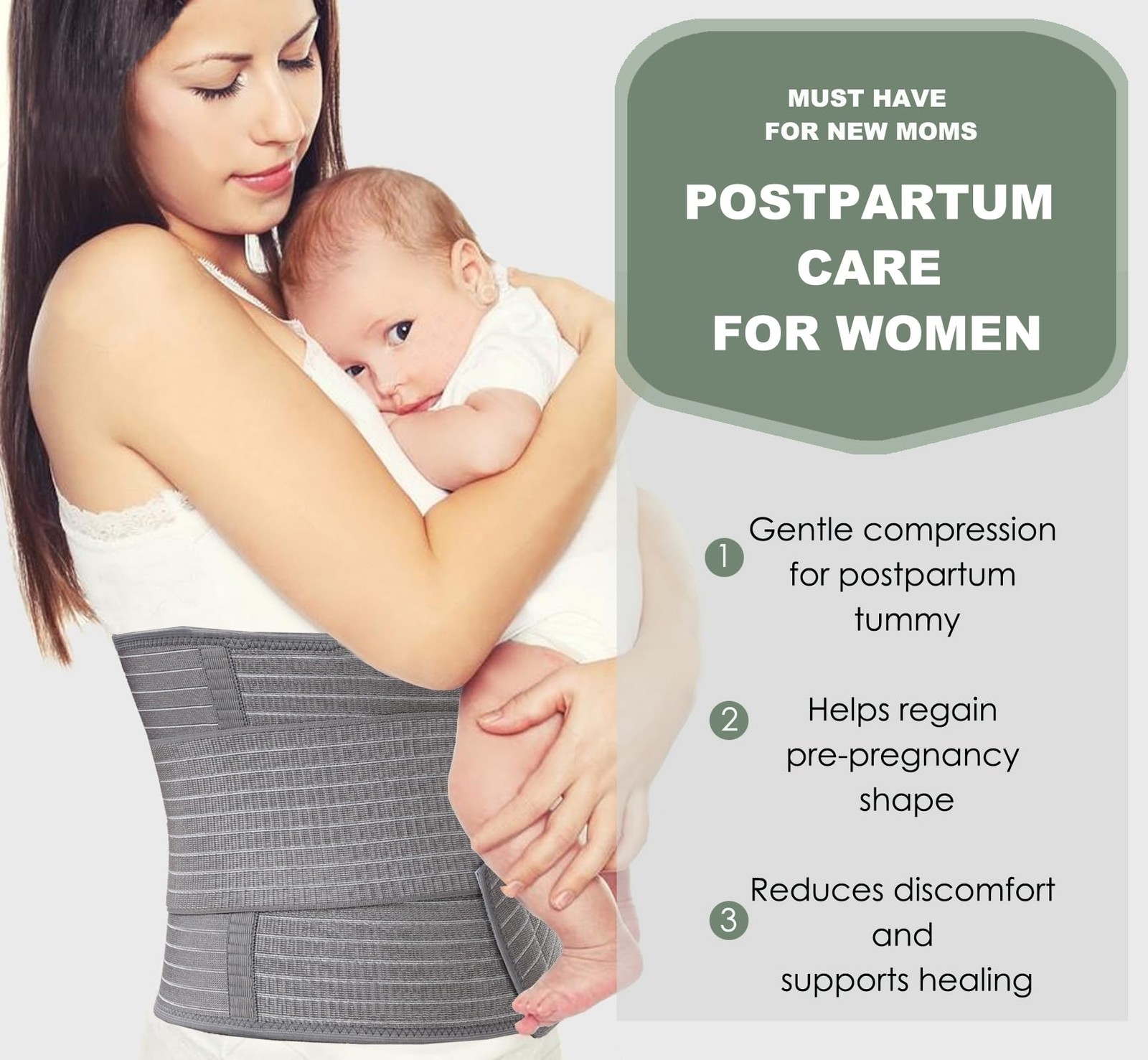 Abdominal Binder Post Surgery – Postpartum Belly Band Wrap Small/Medium, Grey