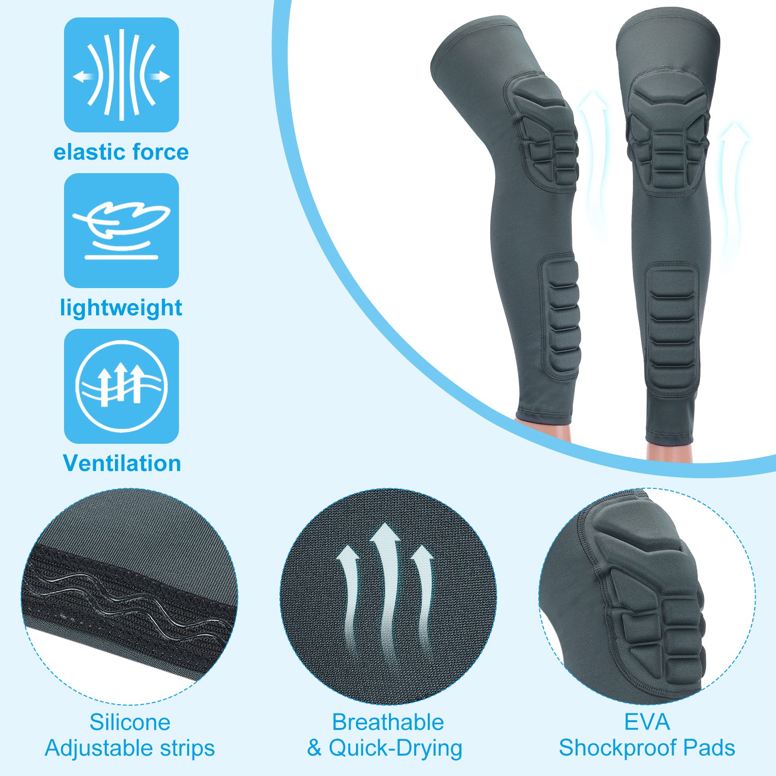 2pcs, Knee Calf Pads Knee Braces Knee Guards Compression Leg Sleeve Grey L