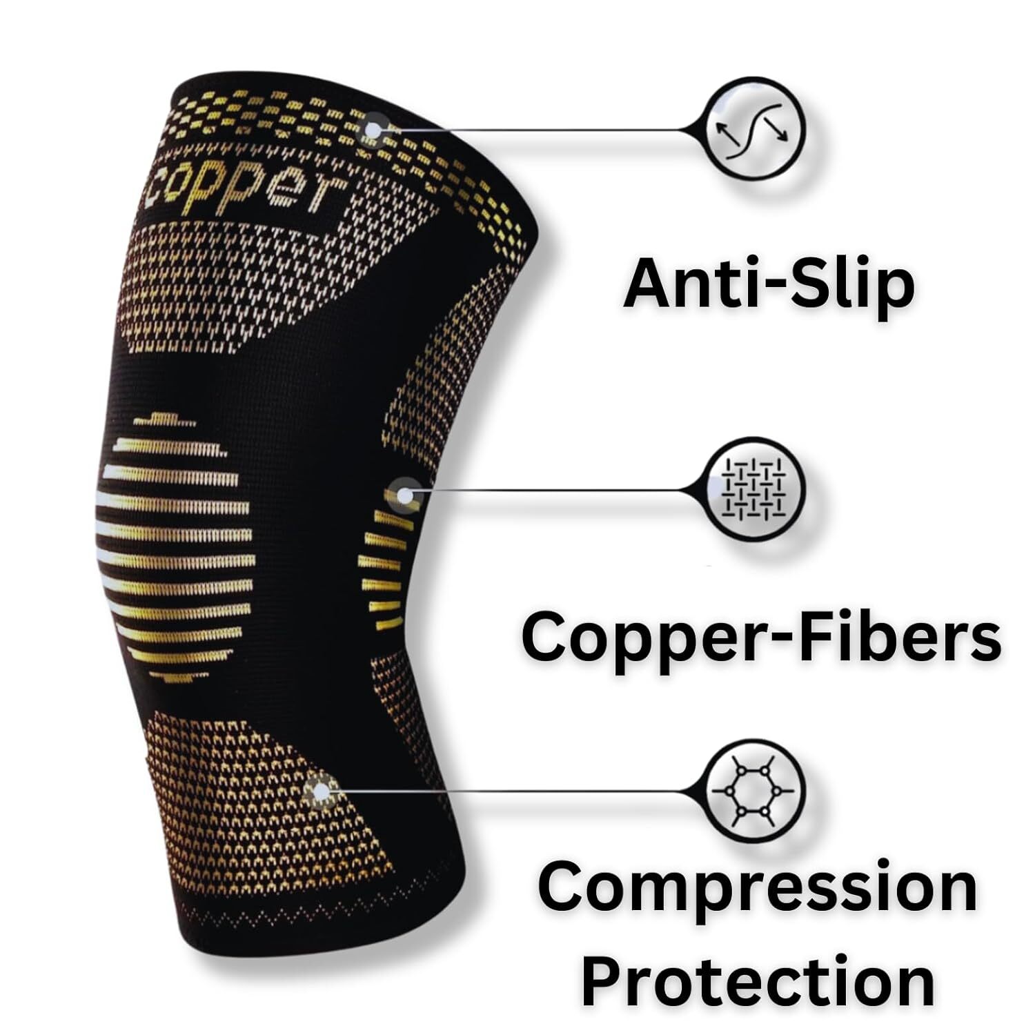 Copper Knee Support Compression Sleeve Brace Patella Arthritis Pain Relief US