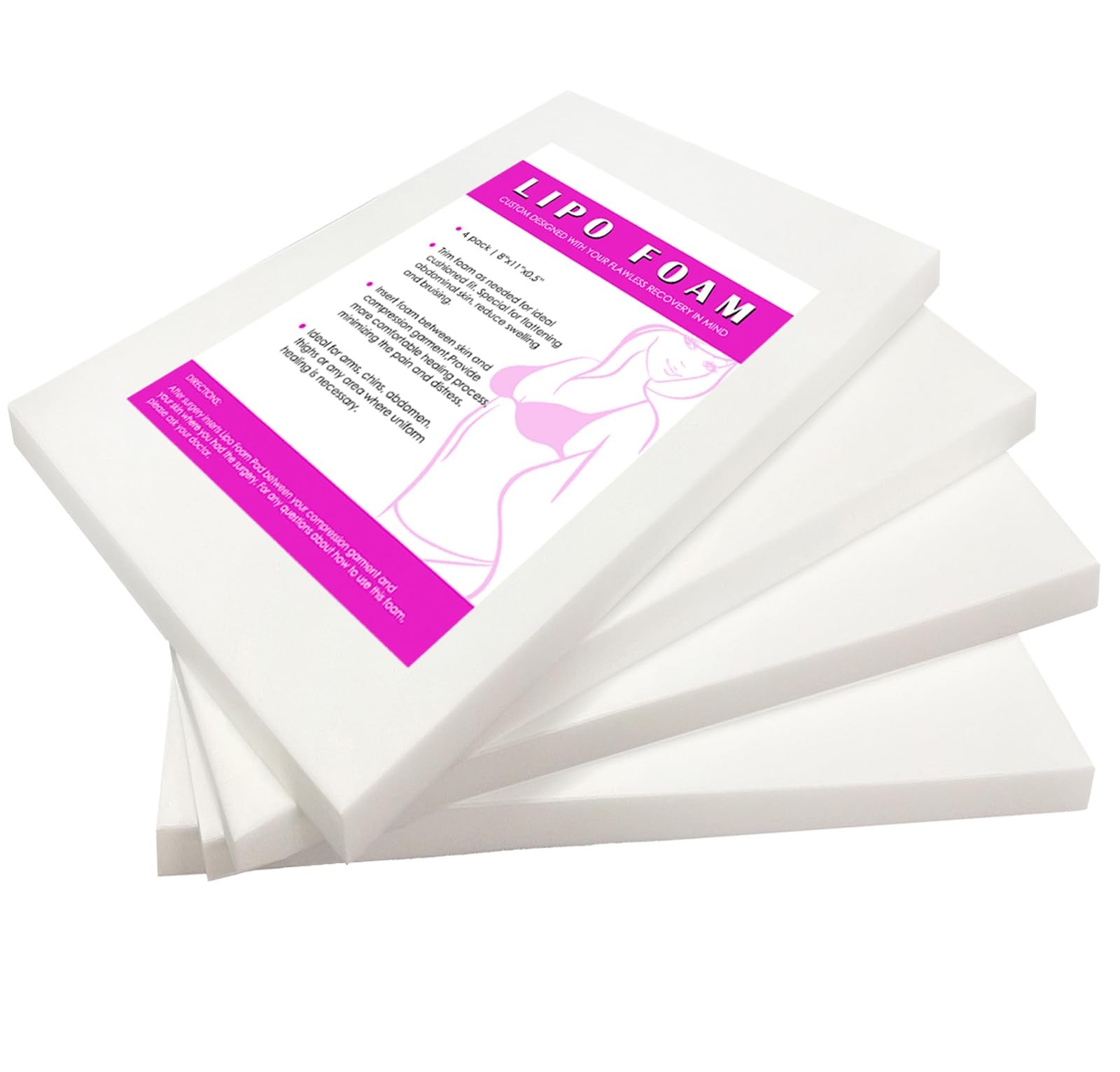 Gepoetry 4 Pack Lipo Foam Pads Post Surgery 8″X11″, Ab Board One Size, White