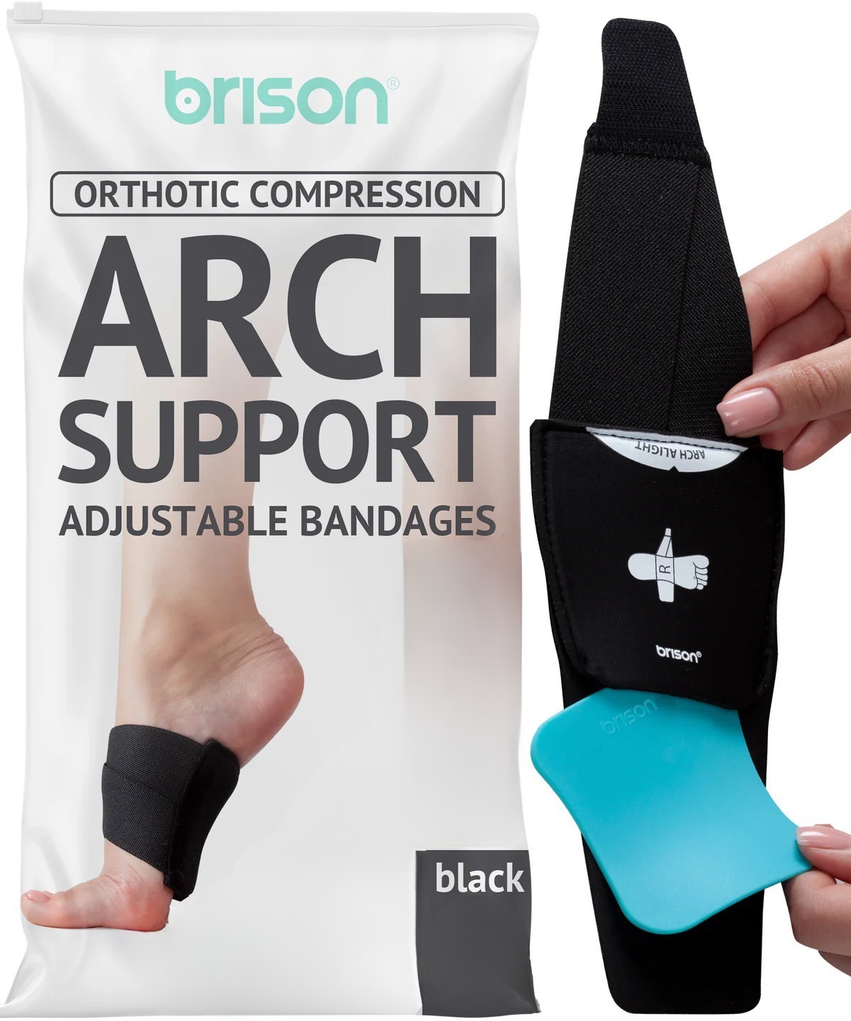 One Pair (2) Orthotic Compression Arch Support Black Adjustable Bandages New
